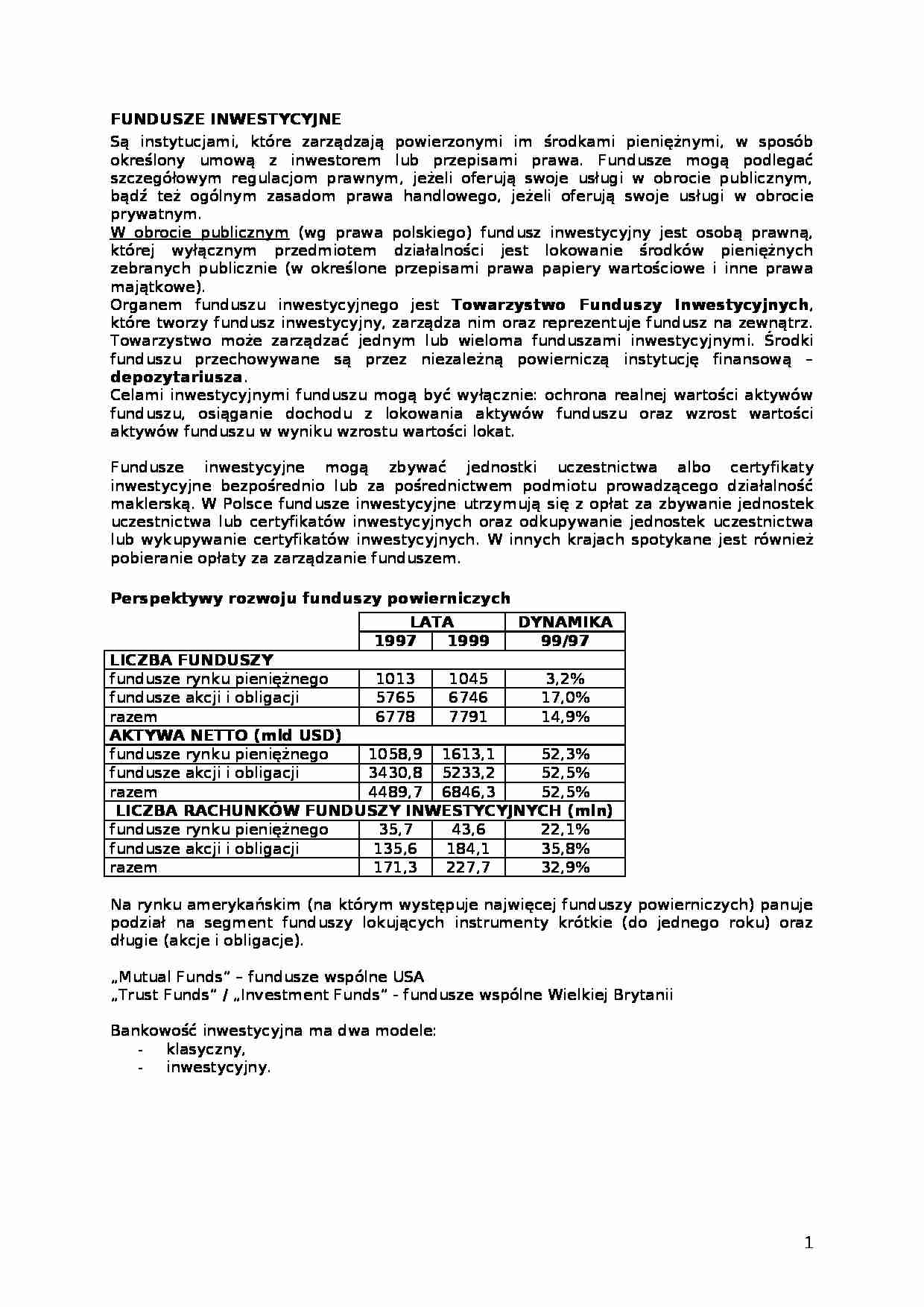 Fundusze inwestycyjne - charakterystyka  - strona 1