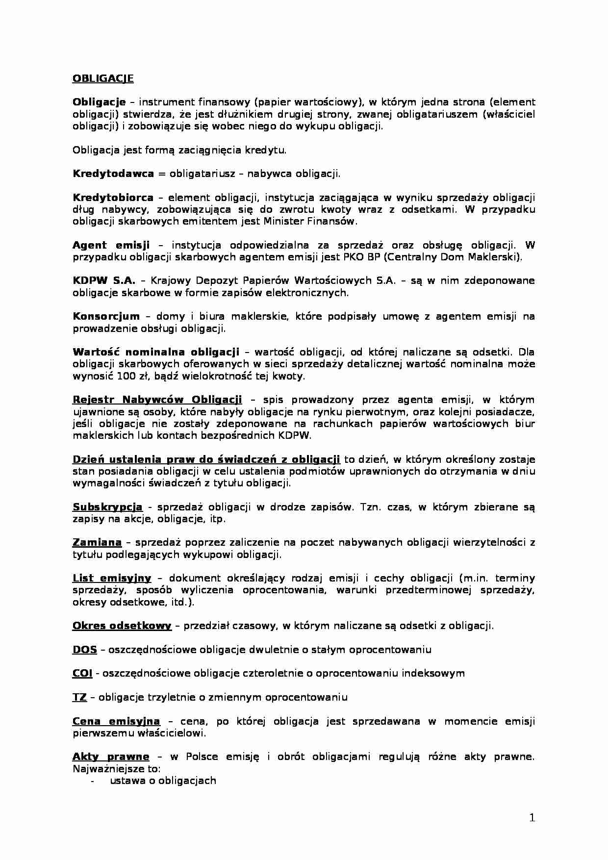 Obligacje - charakterystyka  - strona 1