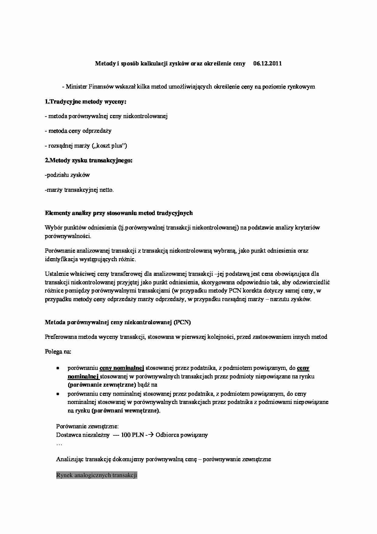 Metody i sposób kalkulacji zysków 2  - strona 1