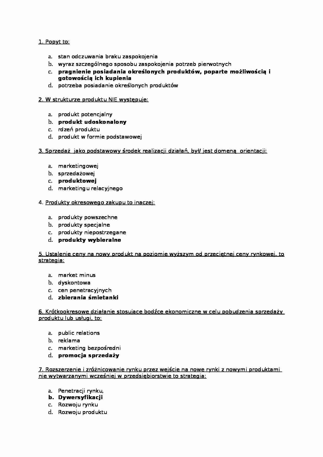 Marketing - test i odpowiedzi 3  - strona 1