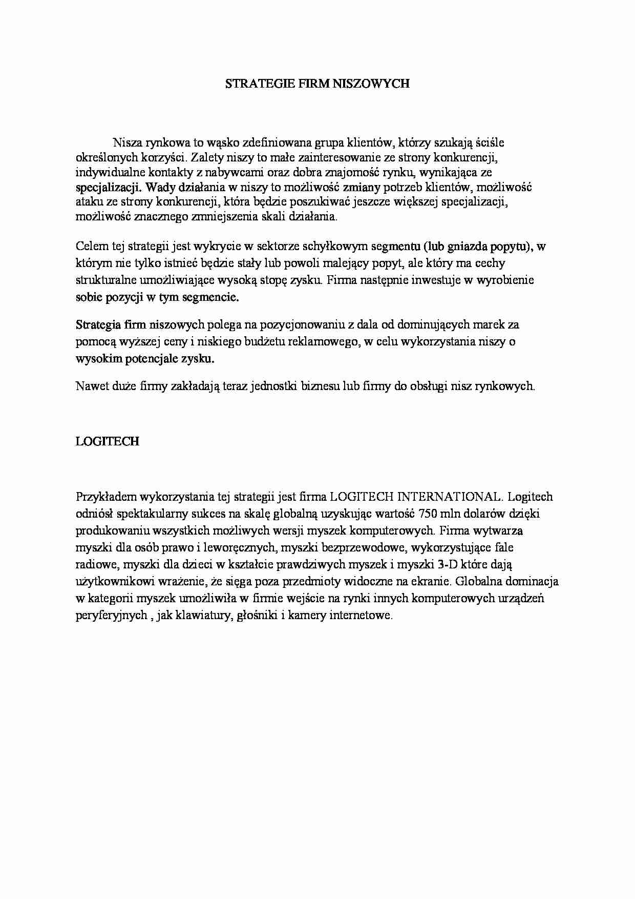 Strategie firm niszowych - strona 1