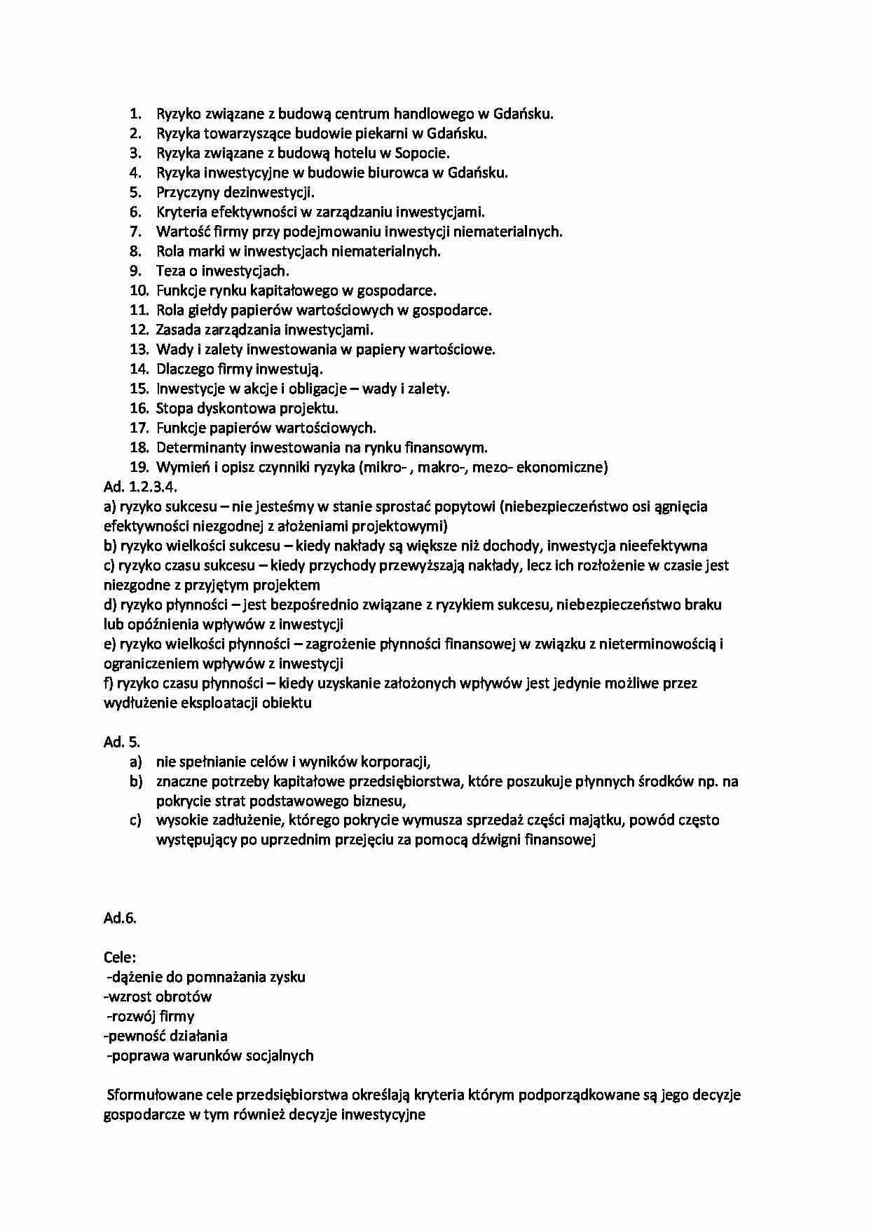 Inwestycje - pytania i odpowiedzi  - strona 1