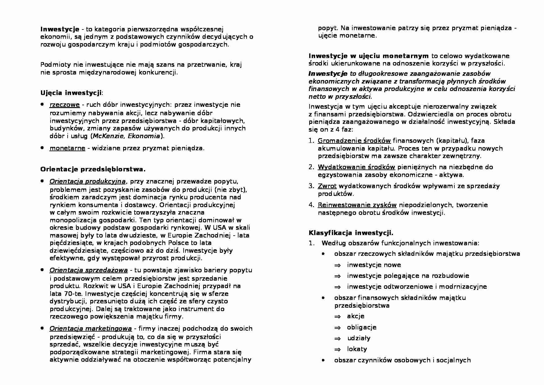 Inwestycje - pojęcie i rodzaje - strona 1