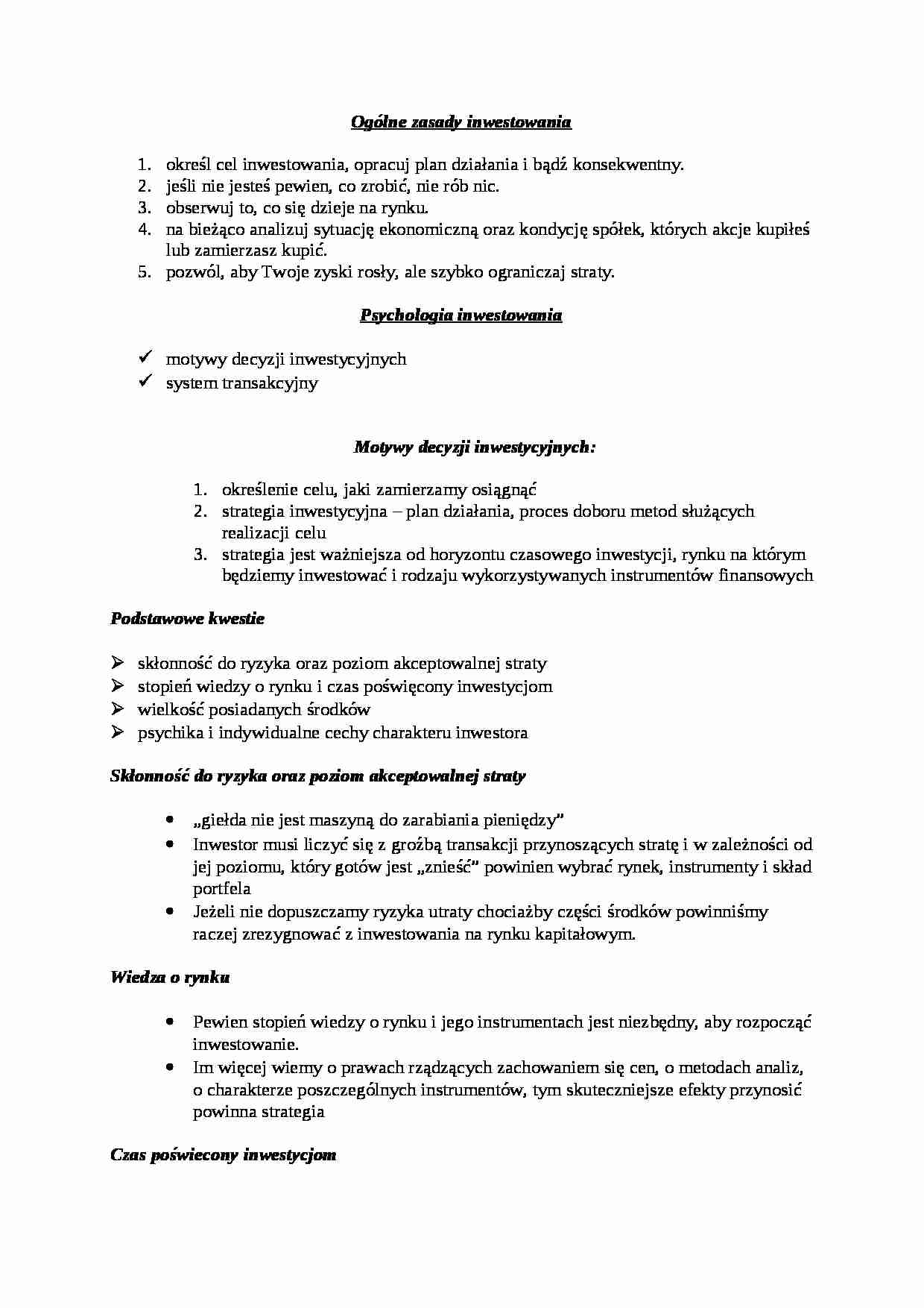 Zarządzanie inwestycjami - zasady  - strona 1