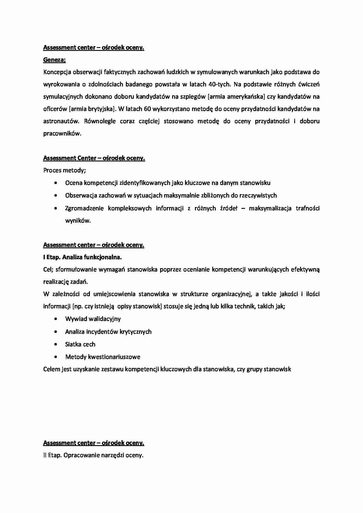 Assessment center - ośrodek oceny  - strona 1