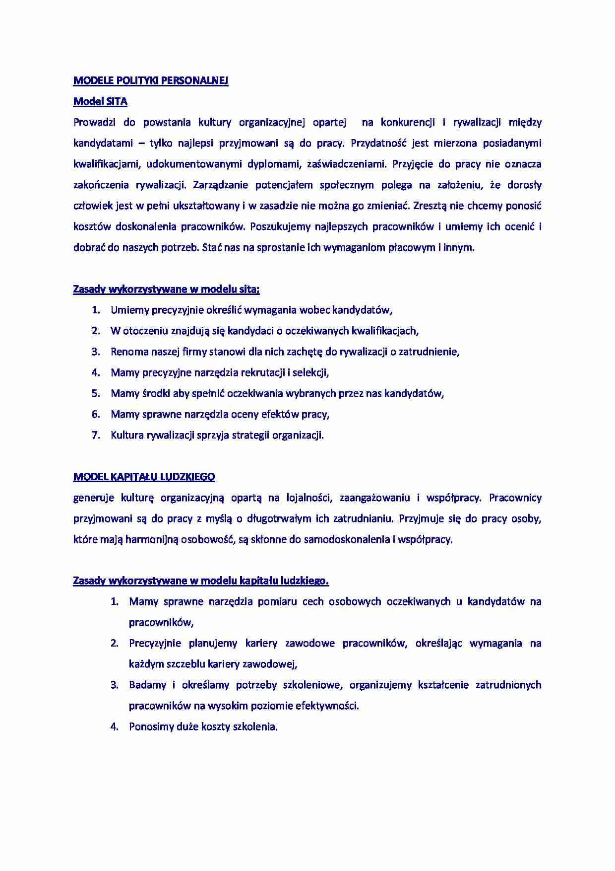 Modele polityki personalnej  - strona 1