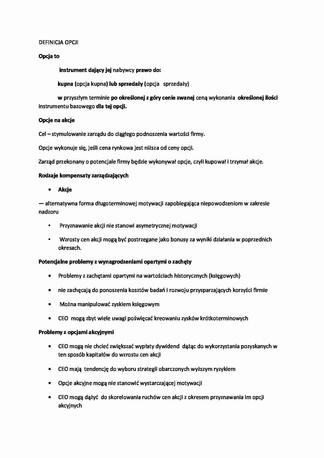 Opcje - definicja pojęcia  - strona 1