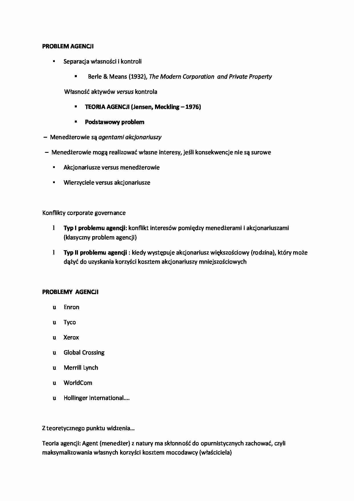 Teoria i problem agencji  - strona 1