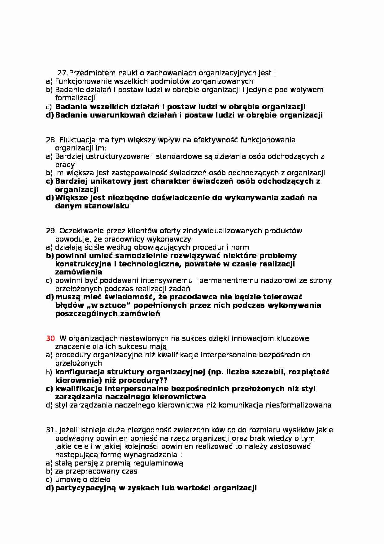 Zachowania organizacyjne - pytania na egzamin - strona 1