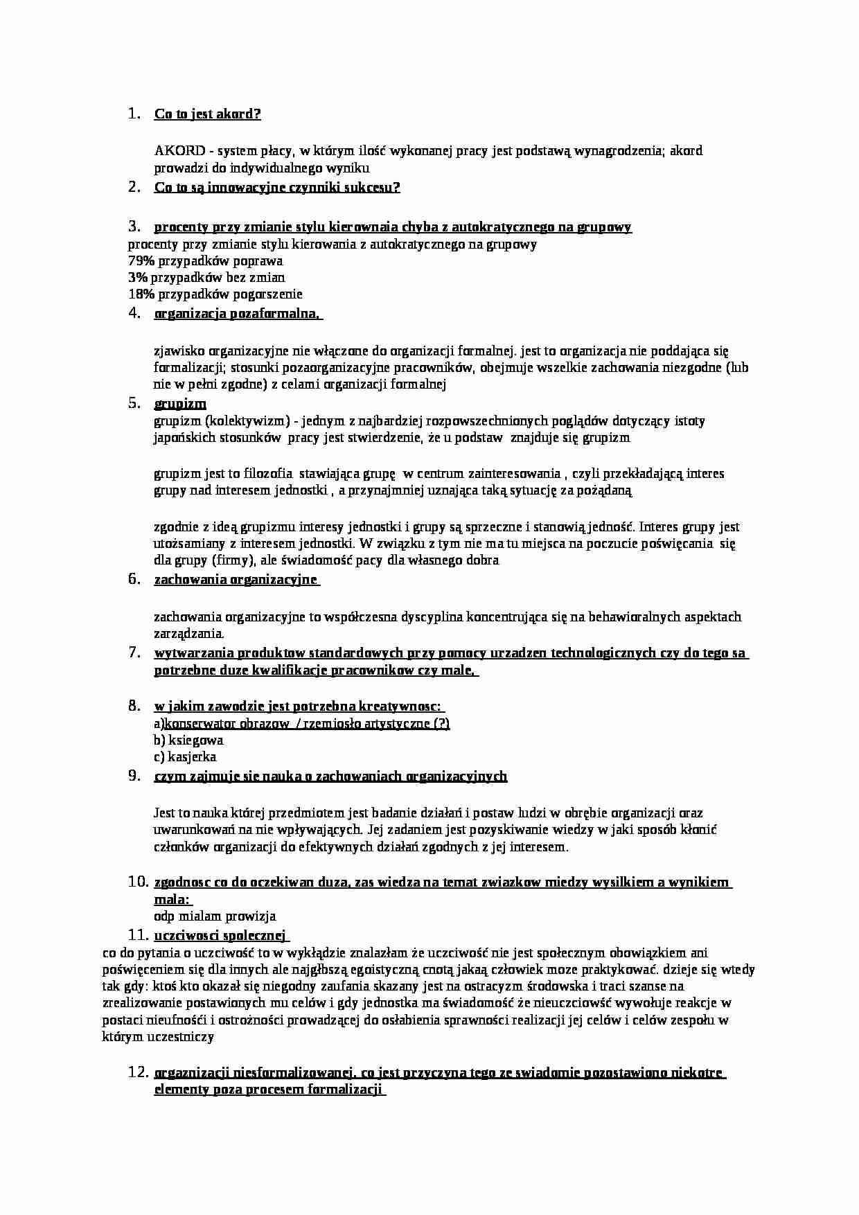Zachowania organizacyjne - test 2 - strona 1