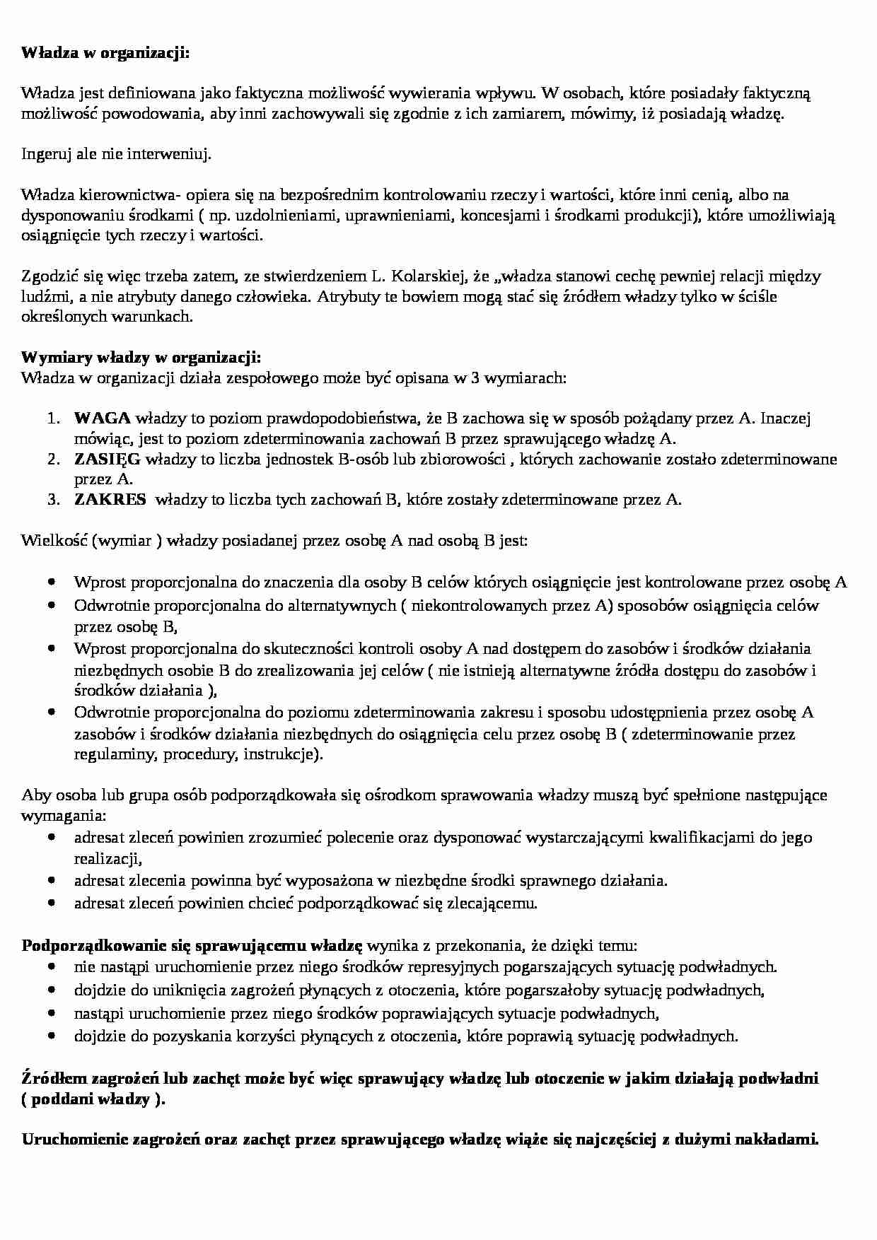 Władza w organizacji  - strona 1
