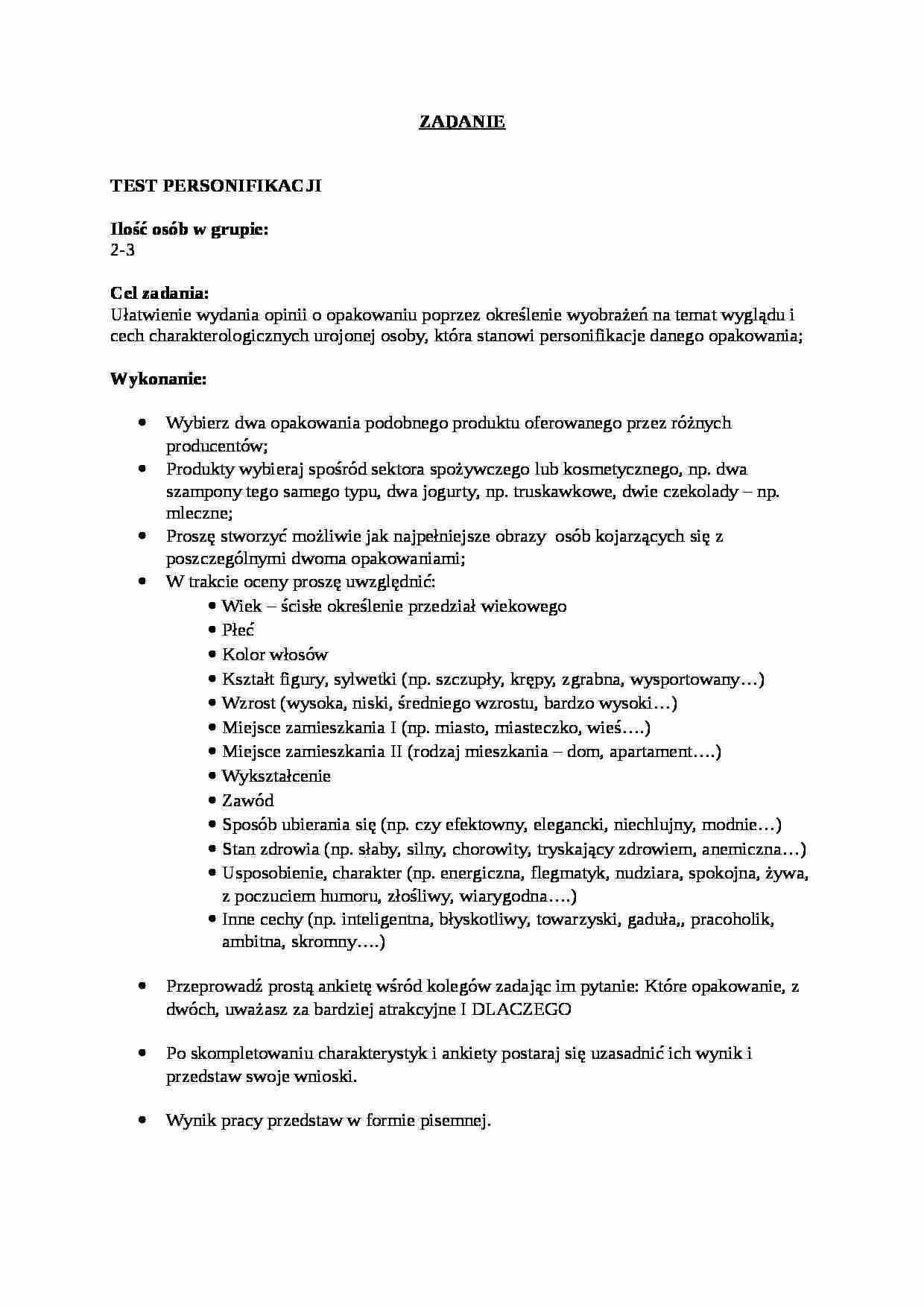 Test persofinikacji - zadania  - strona 1