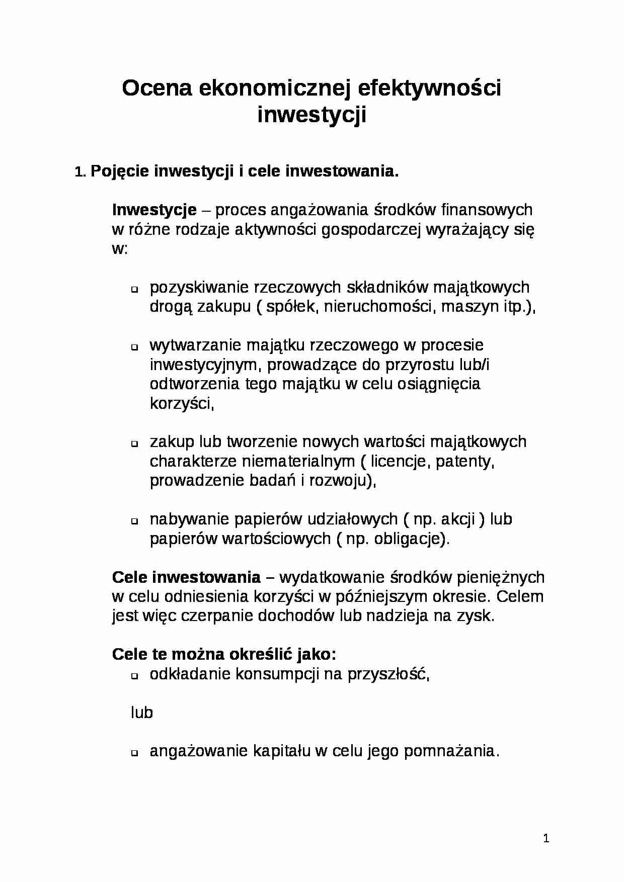 Ocena ekonomicznej efektywności inwestycji - strona 1