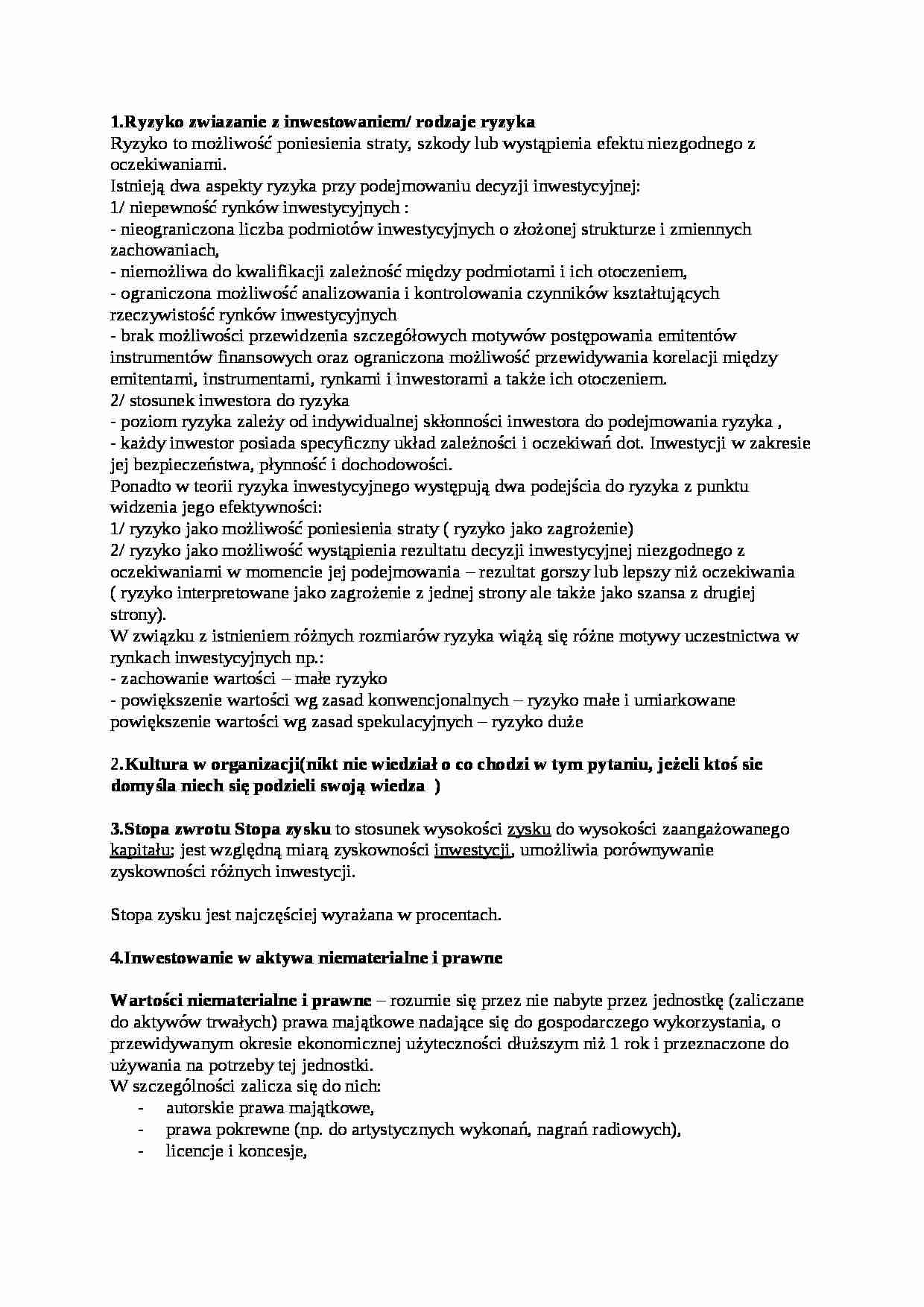 Ryzyko inwestowania - pyatnia na egzamin - strona 1