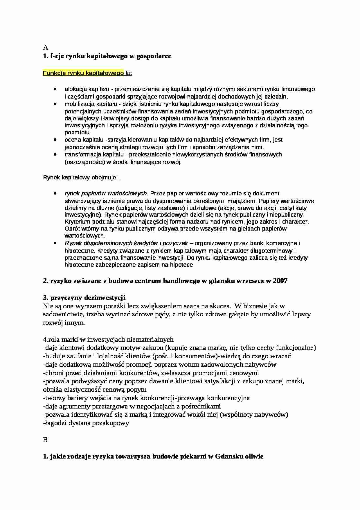 Funkcje rynku - pytania na egzamin 2 - strona 1