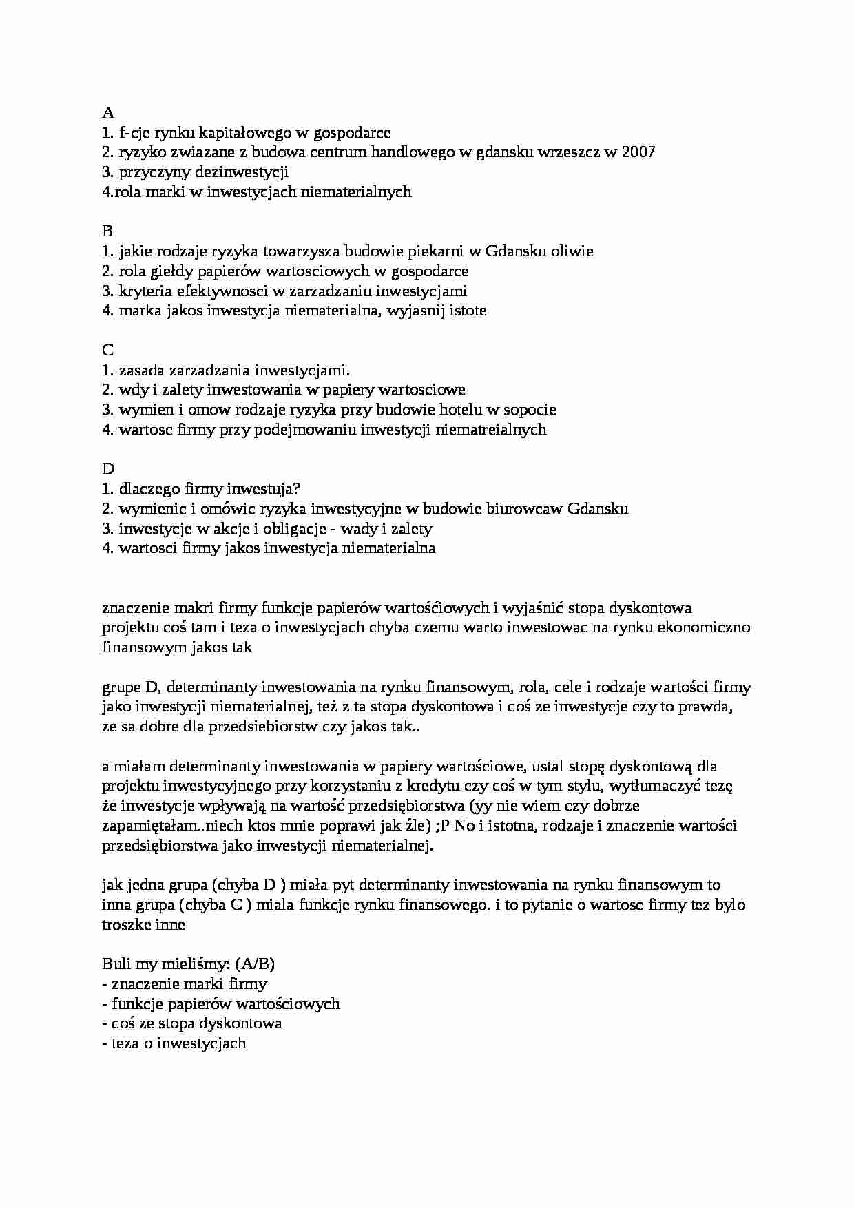 Funkcje rynku - pytania na egzamin  - strona 1