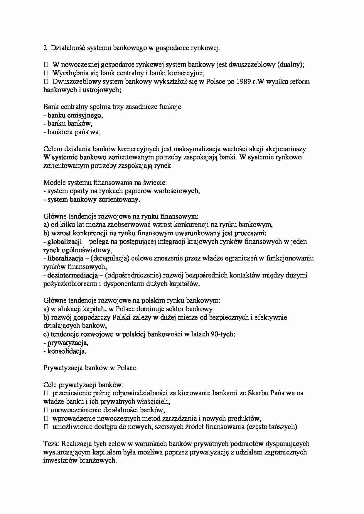 System bankowy w gospodarce rynkowej - strona 1