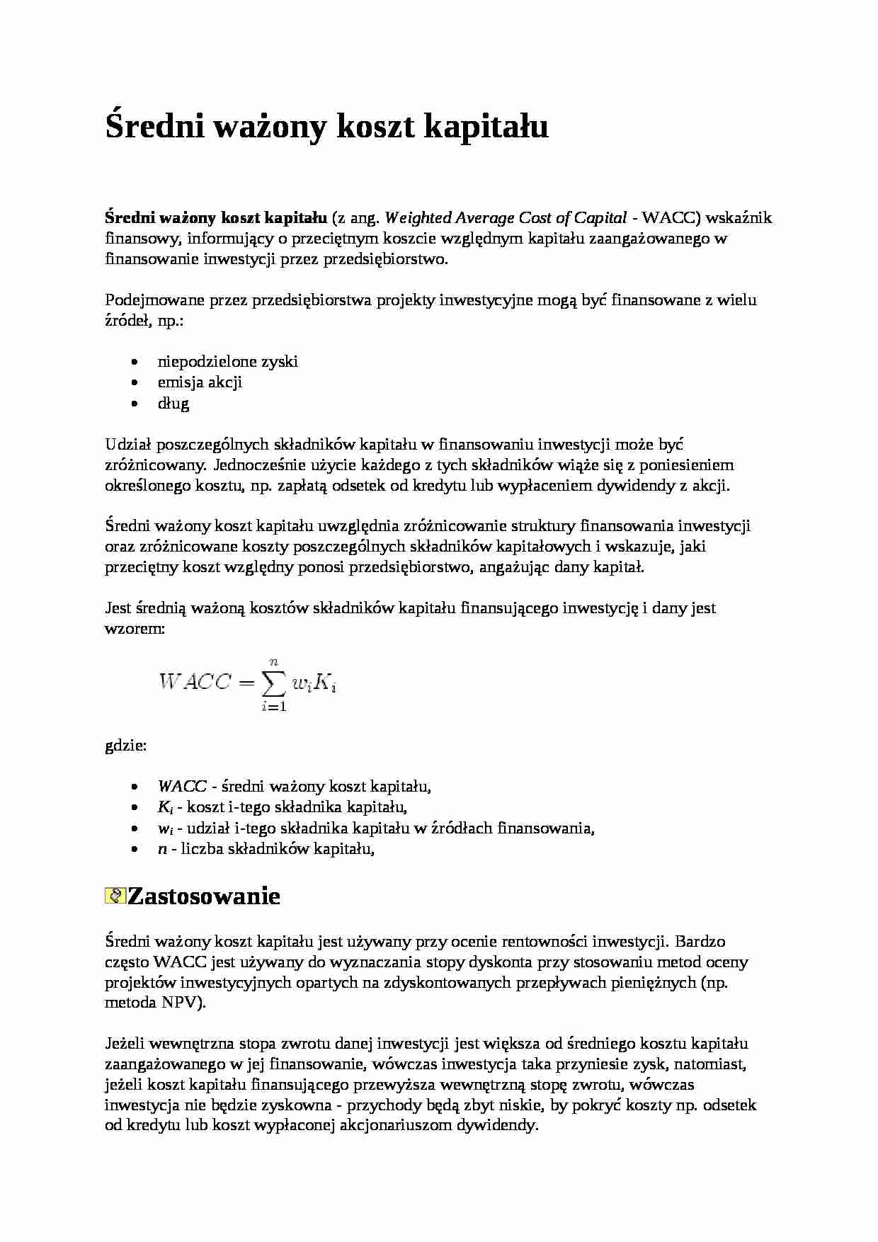 Średni ważony koszt kapitału - strona 1