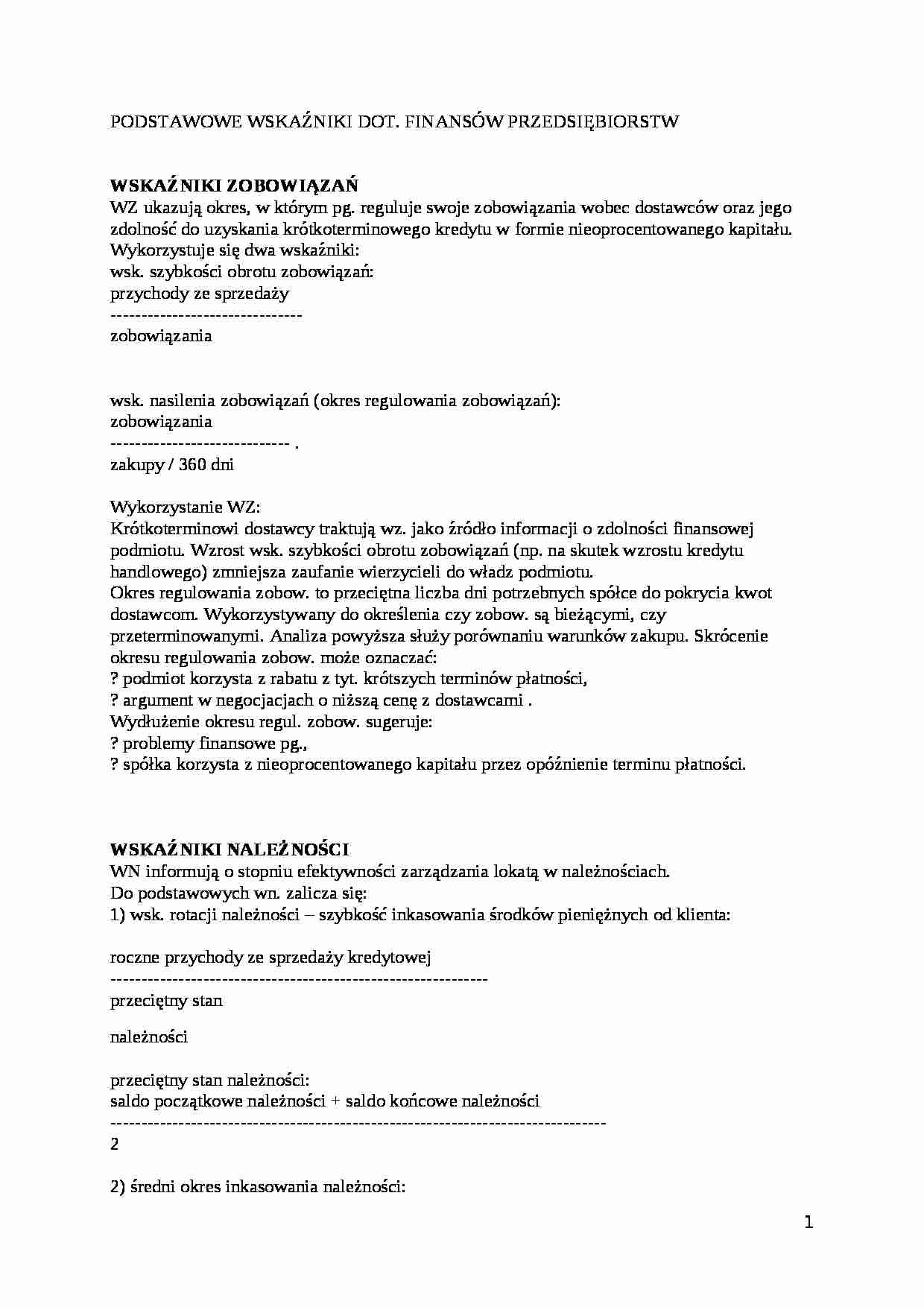 Podstawowe wskaźniki finansów przedsiębiorstw  - strona 1