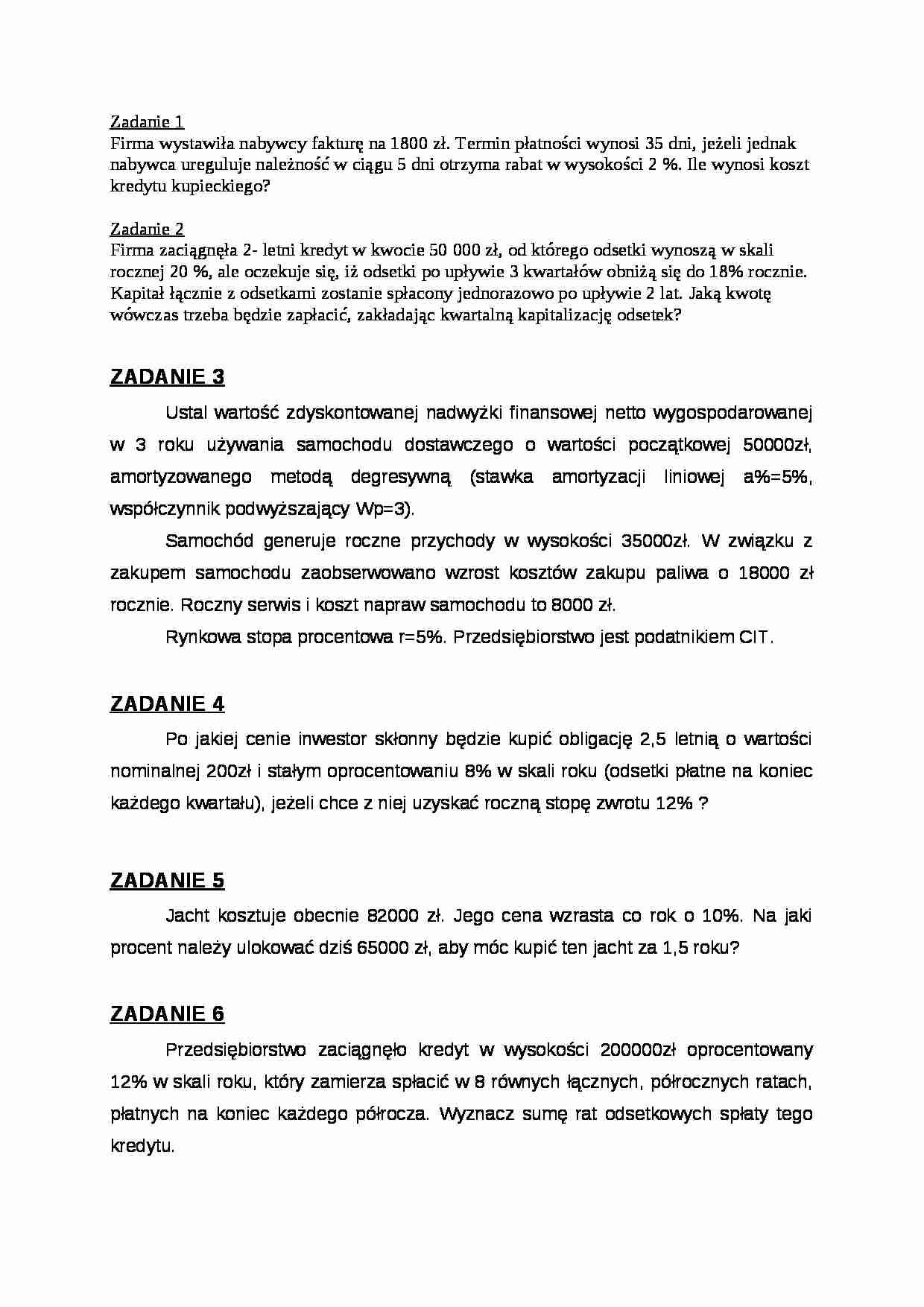 Finanse przedsiębiorstw - zadania  - strona 1