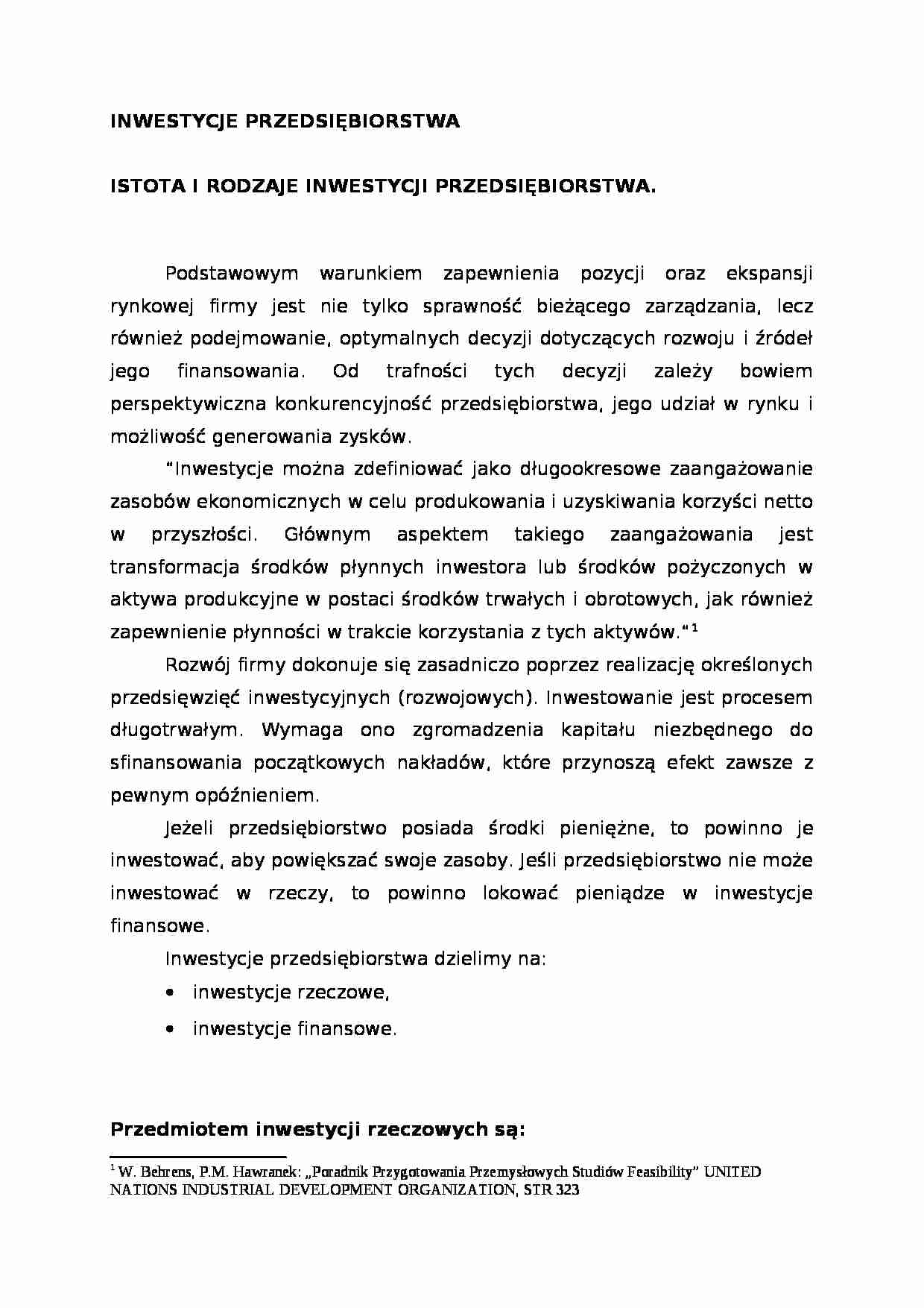 Rodzaje inwestycji przedsiębiorstwa  - strona 1