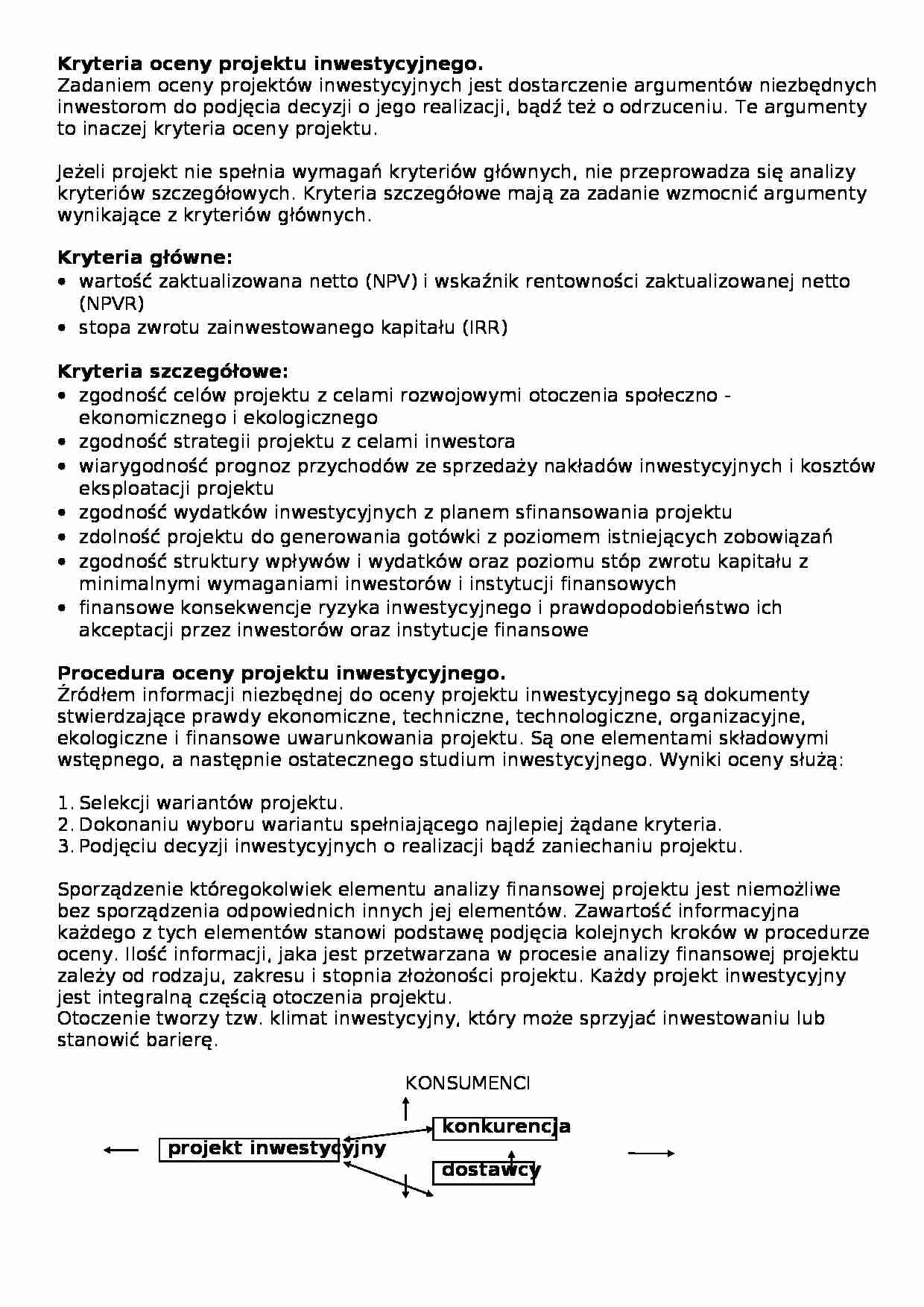 Kryteria oceny projektu inwestycyjnego - strona 1
