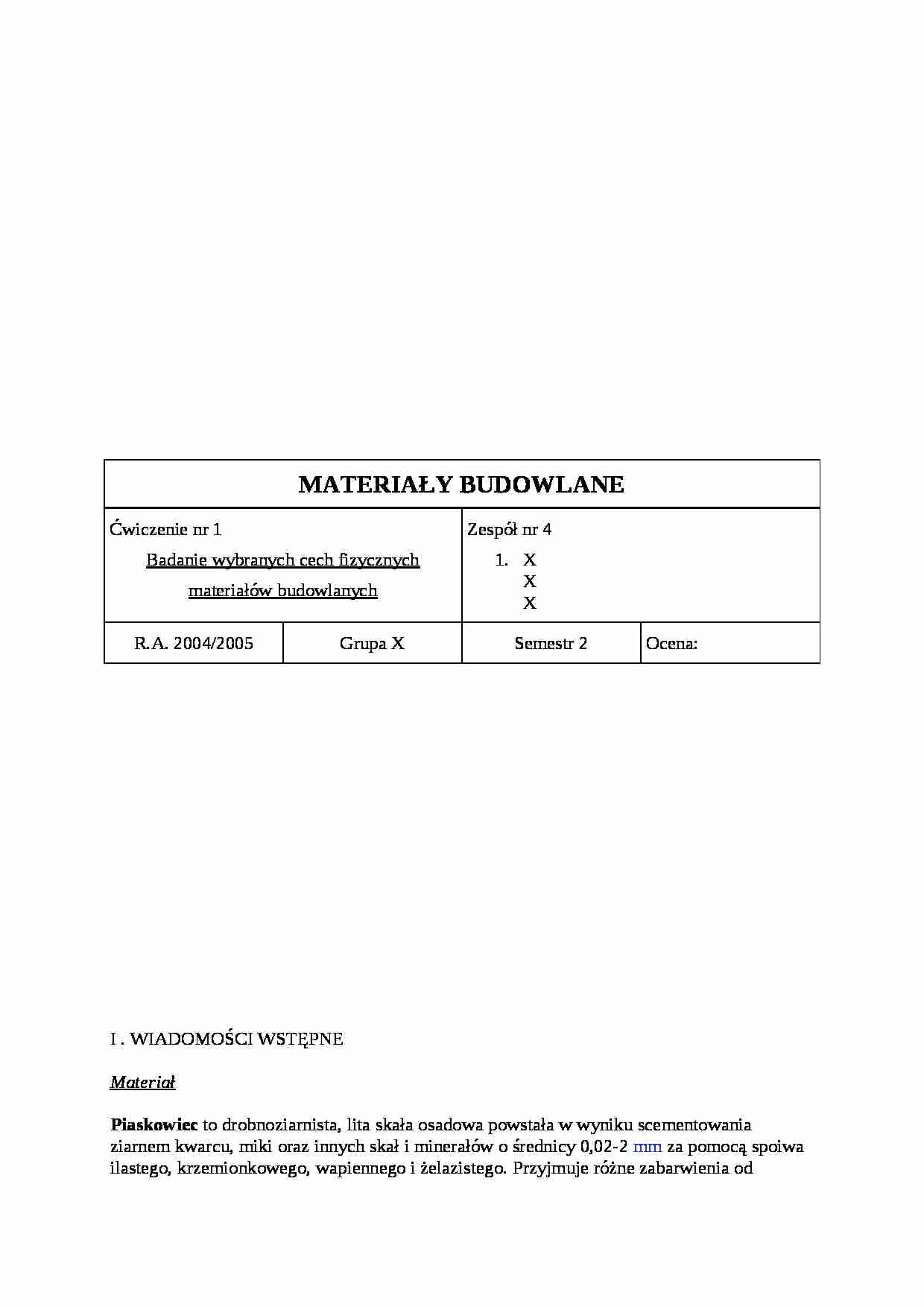 Cechy fizyczne materiałów budowlanych - badanie - strona 1