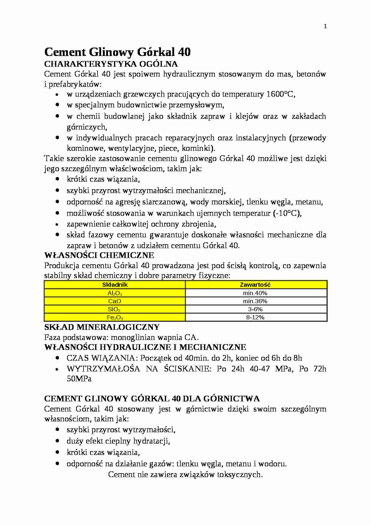Cement glinowy Górkal 40 - charakterystyka - strona 1