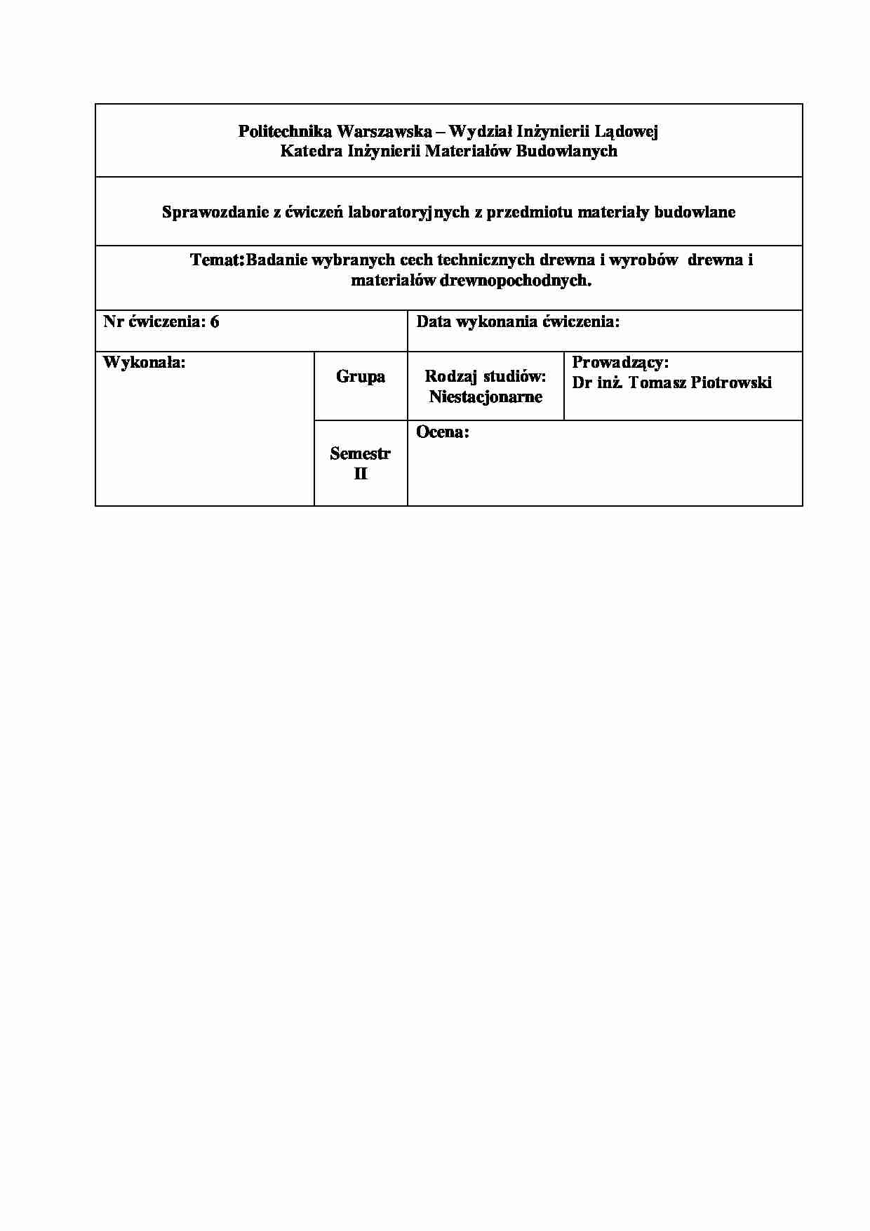 Badanie cech tecznicznych drewna  - strona 1