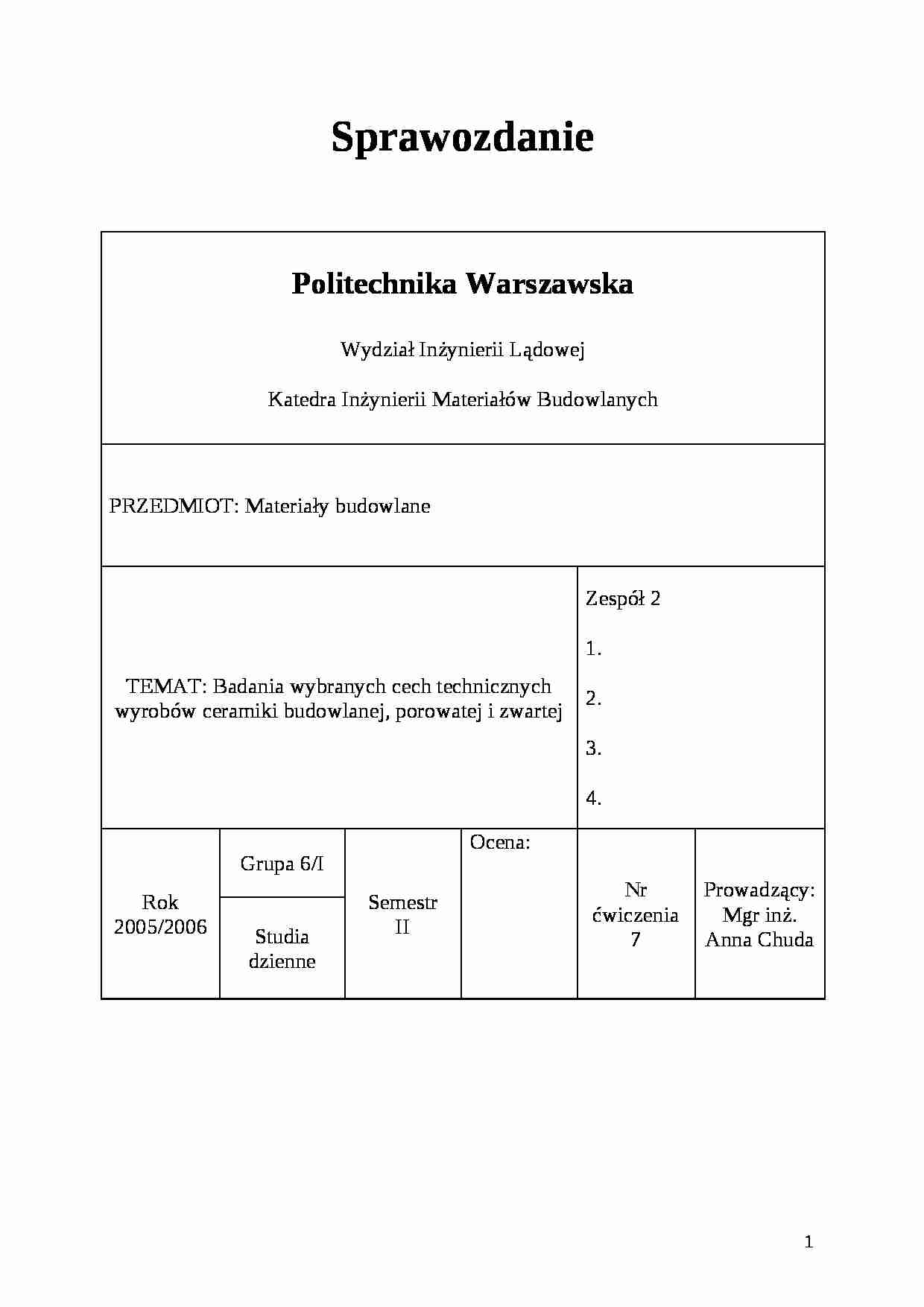 Cechy techniczne wyrobów ceramiki budowlanej - strona 1