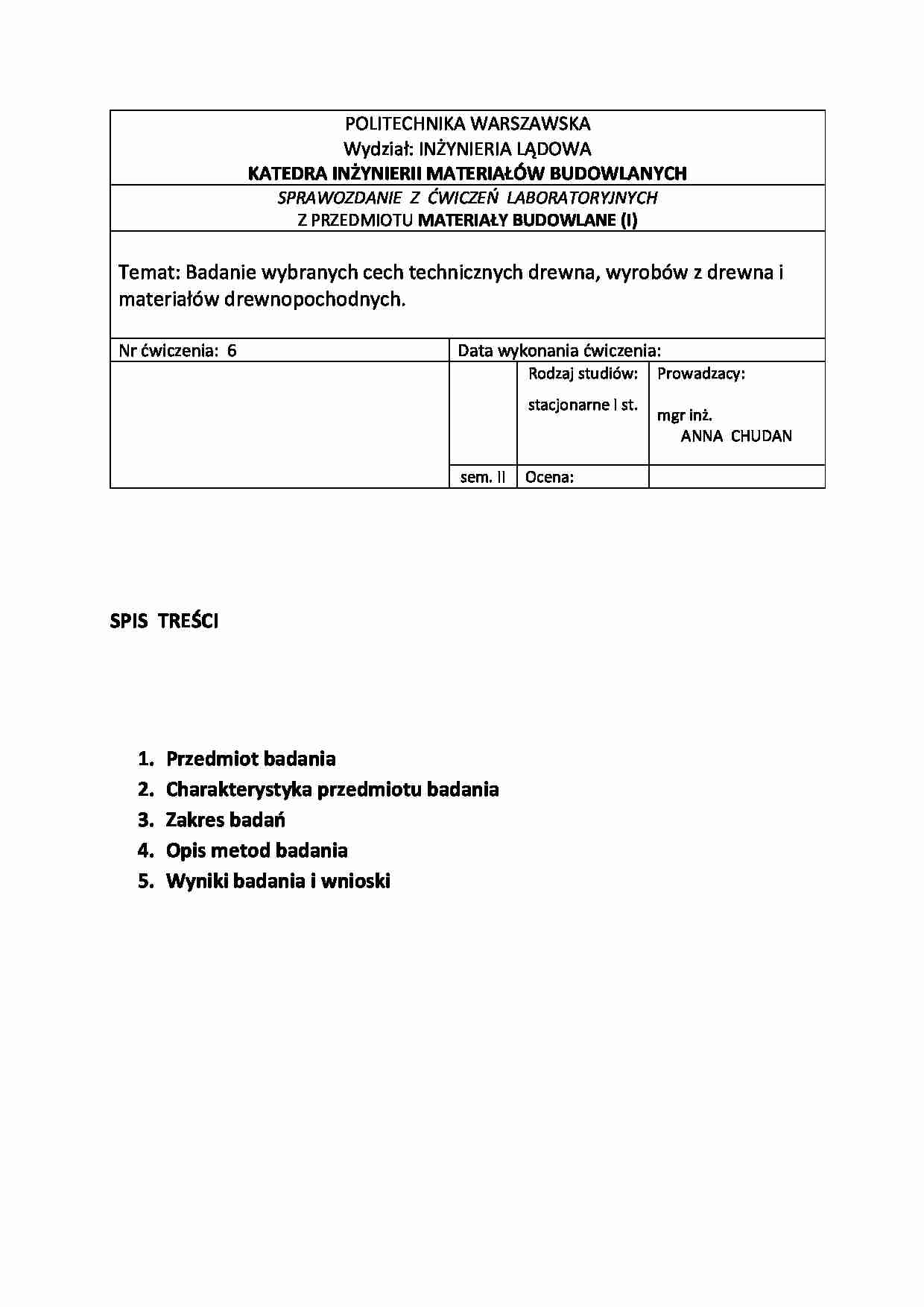 Badanie cech tecznicznych drewna - sprawozdanie - strona 1