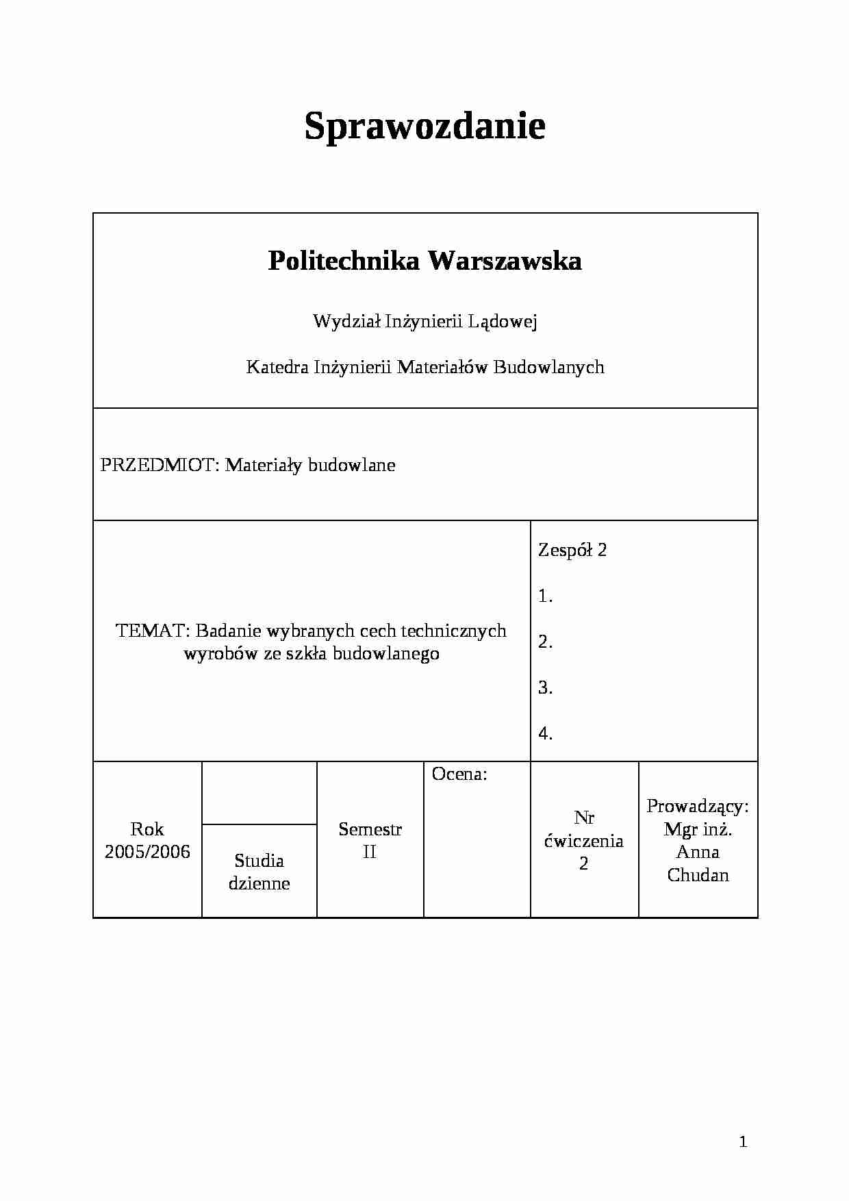 Cechy wyrobów ze szkła budowlanego  - strona 1