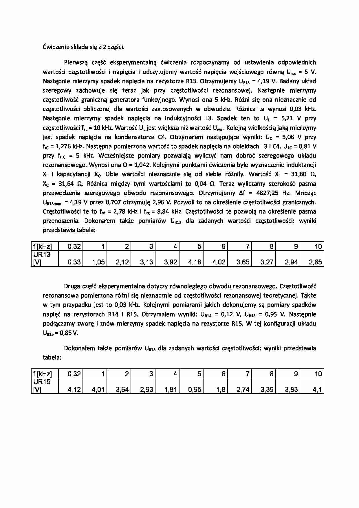 Obwód rezonansowy - ćwiczenie - Napięcie wejściowe - strona 1