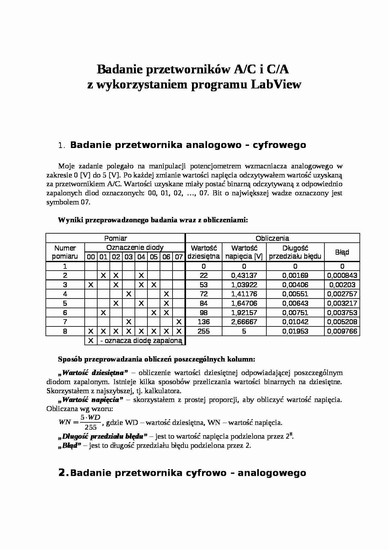Badanie przetworników A/C i C/A  - strona 1