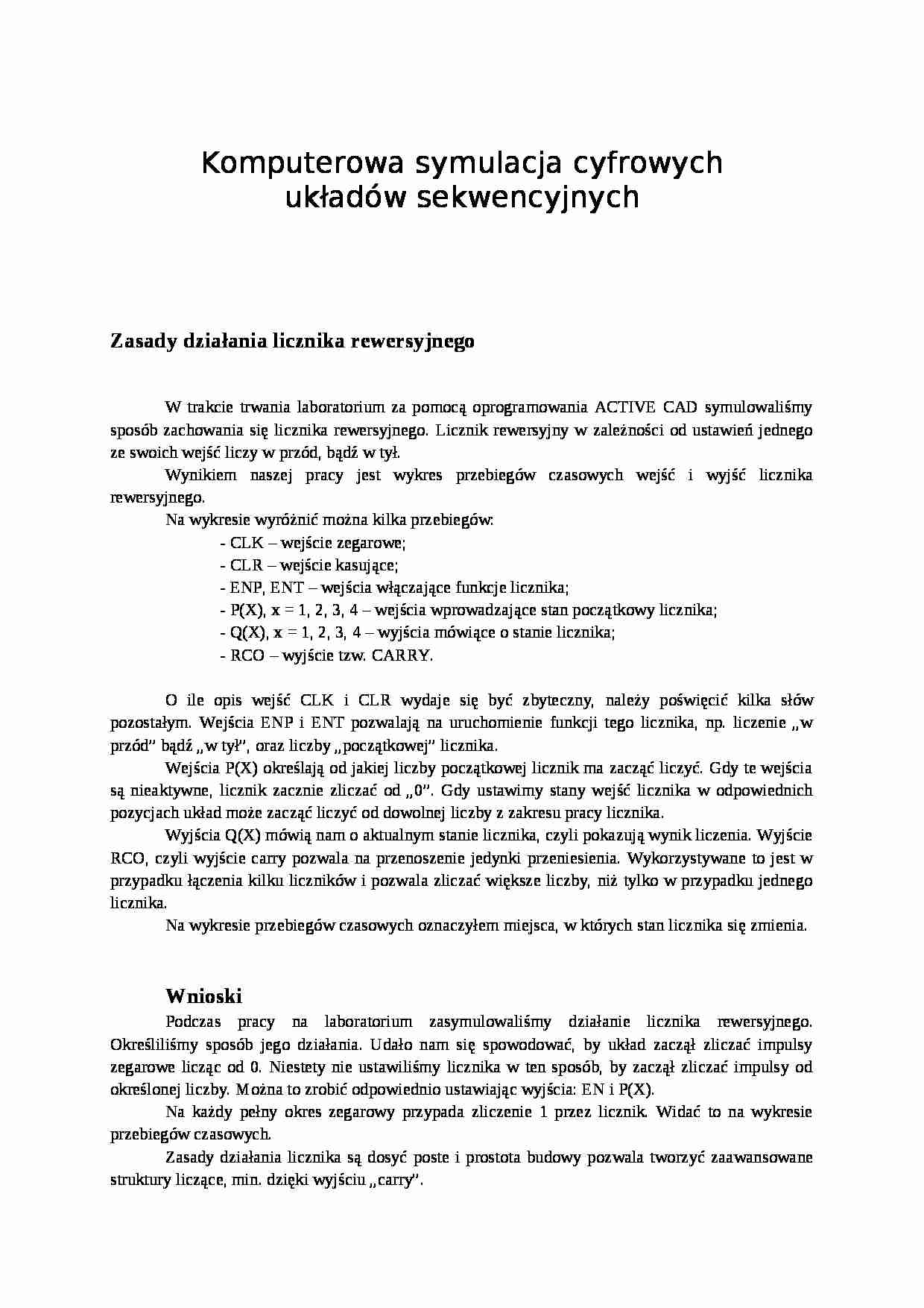 Komputerowa symulacja cyfrowych układów sekwencyjnych  - strona 1