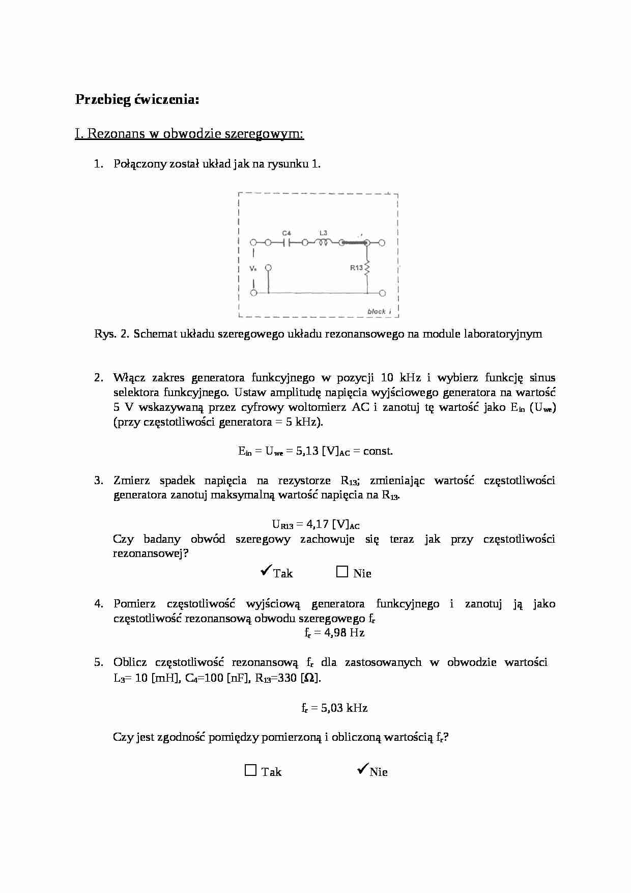Obwody rezonansowe - ćwiczenie - Rezonans - strona 1