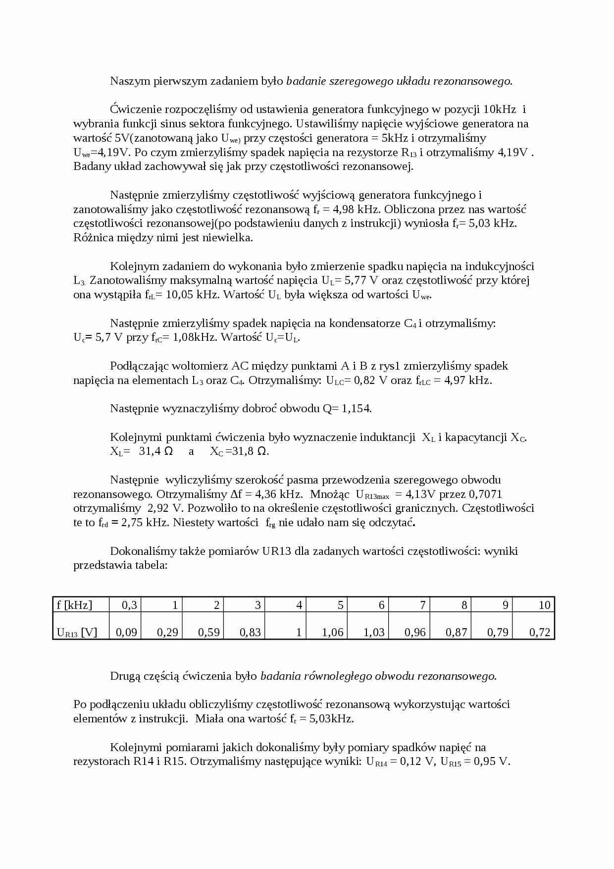 Szeregowy układ rezonansowy - badanie - strona 1
