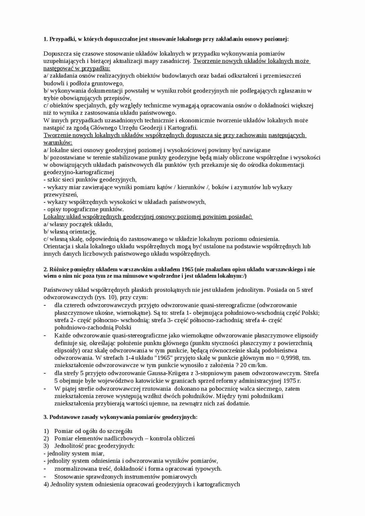 Opracowanie zagadnień z geodezji  - strona 1