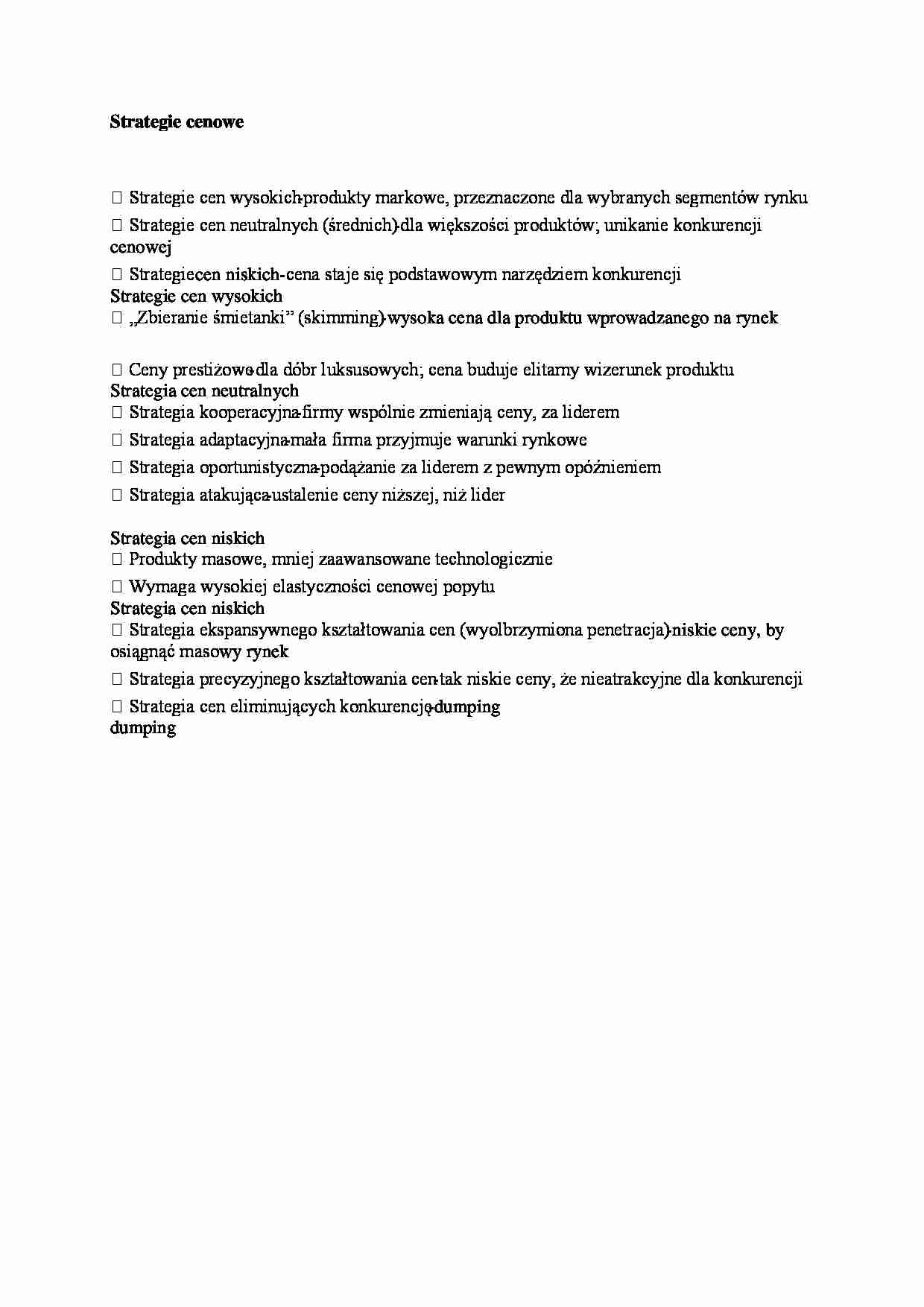 Strategie cenowe - strona 1