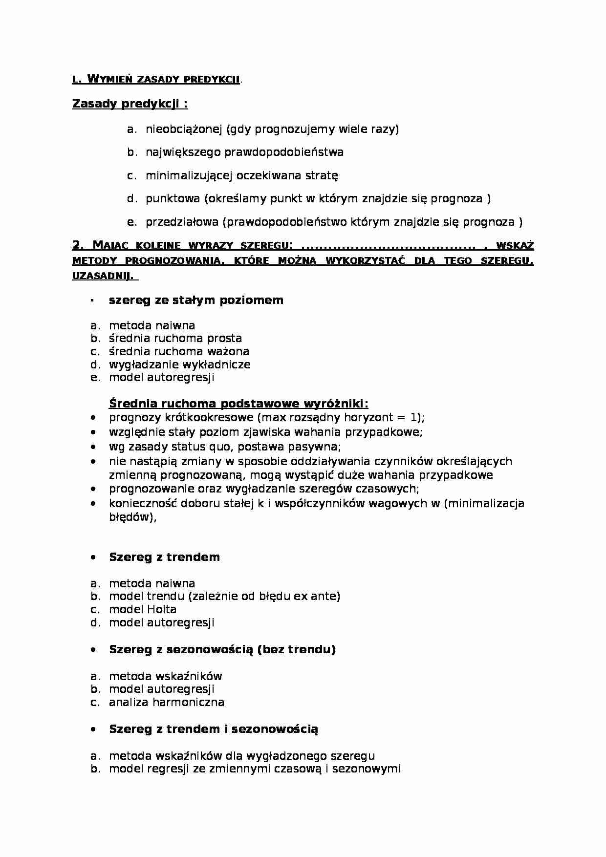 Prognozowanie procesów ekonomicznych- notatka - strona 1