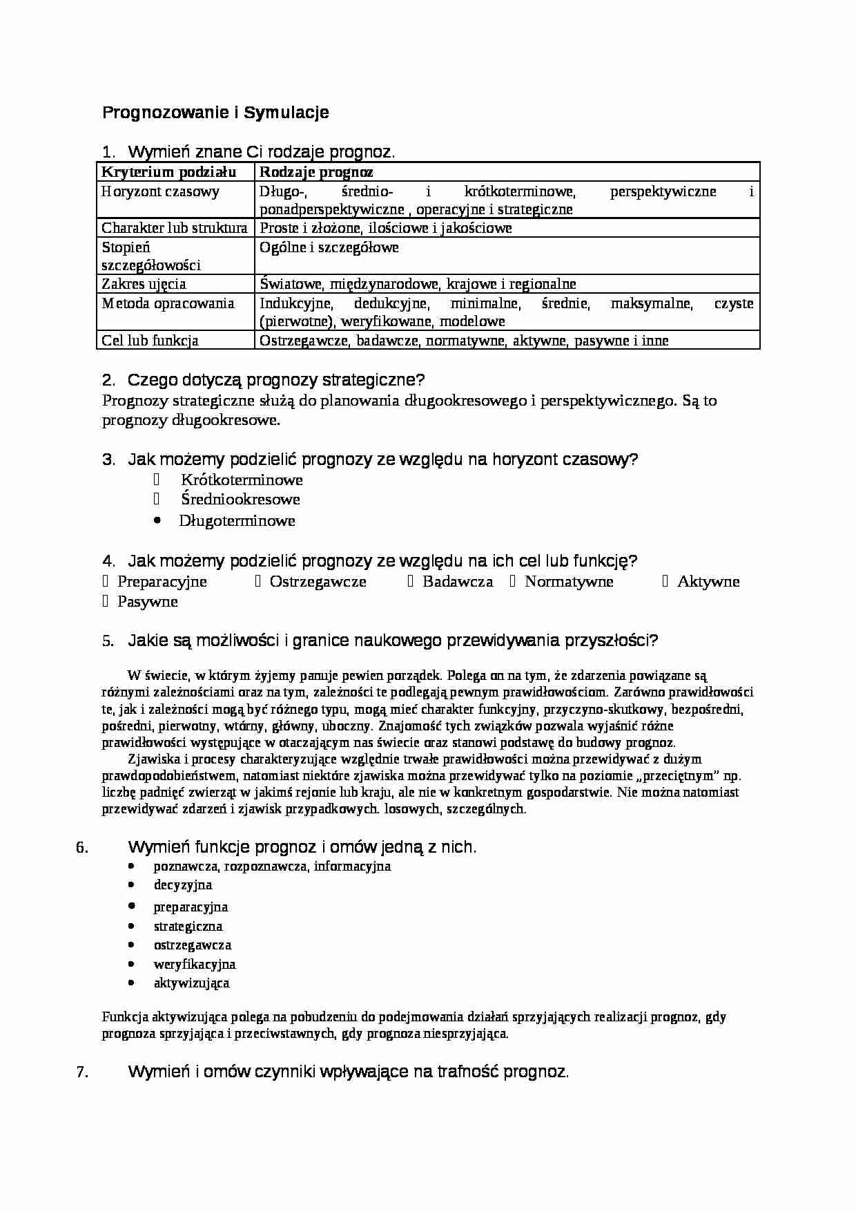 Prognozowanie i Symulacje - zagadnienia - strona 1