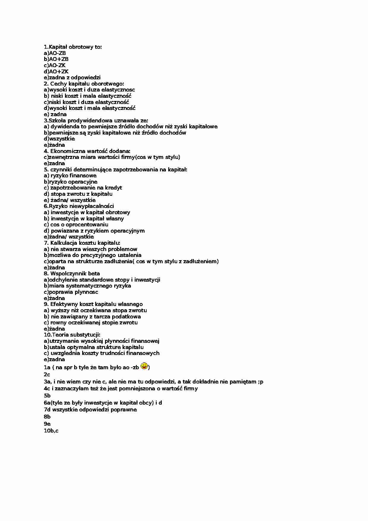 Finanse przedsiębiorstw - egzamin - Kapitał obrotowy  - strona 1