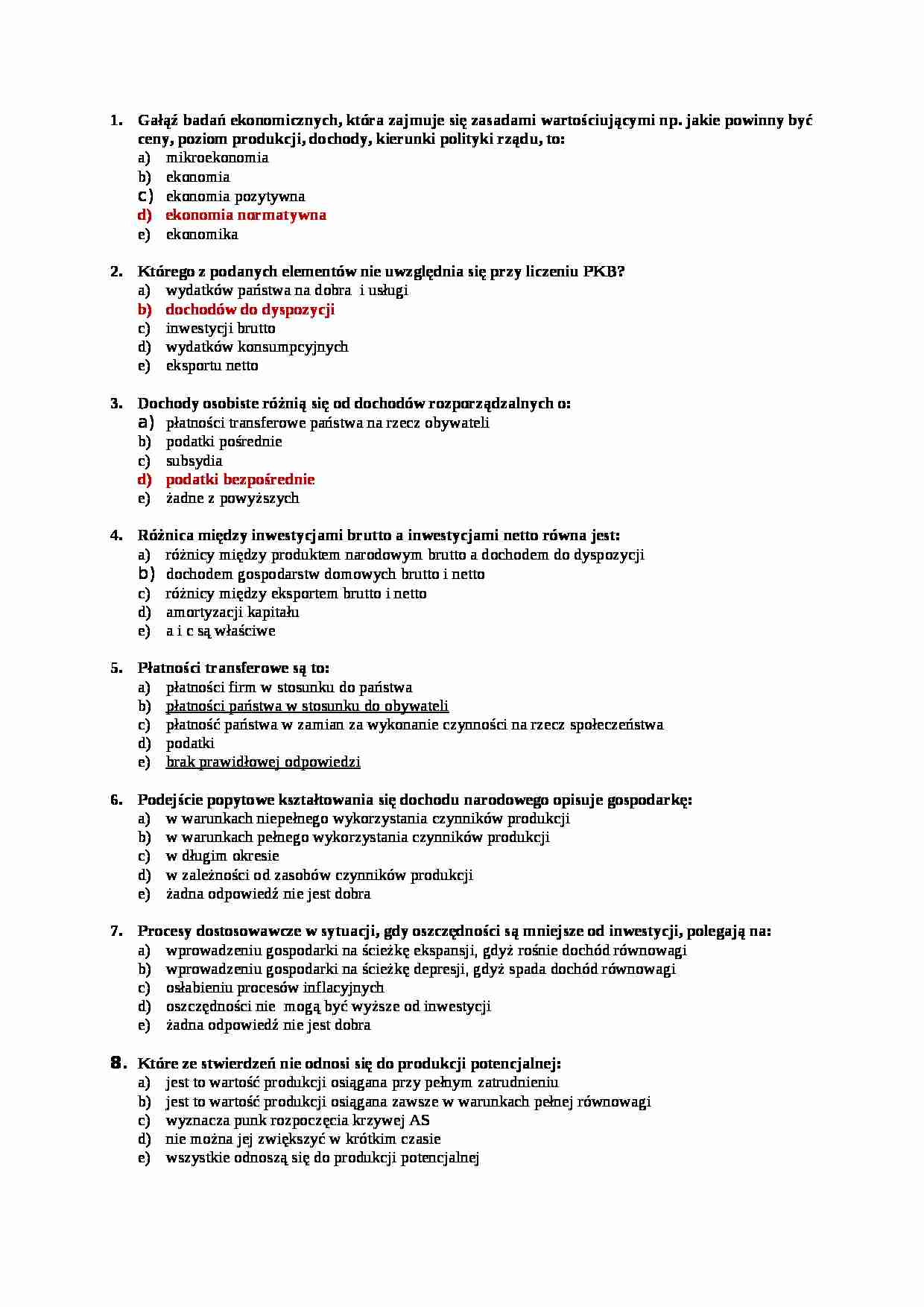Makroekonomia II - test  - strona 1