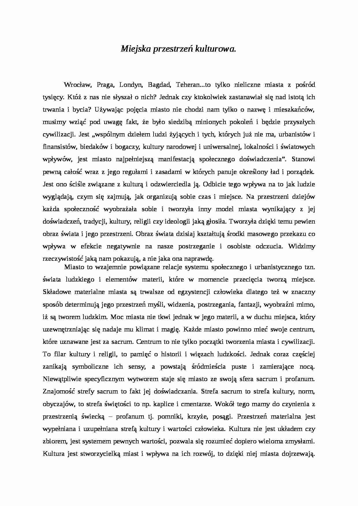 Kultura miasta (3): Miejska przestrzeń kulturowa - strona 1