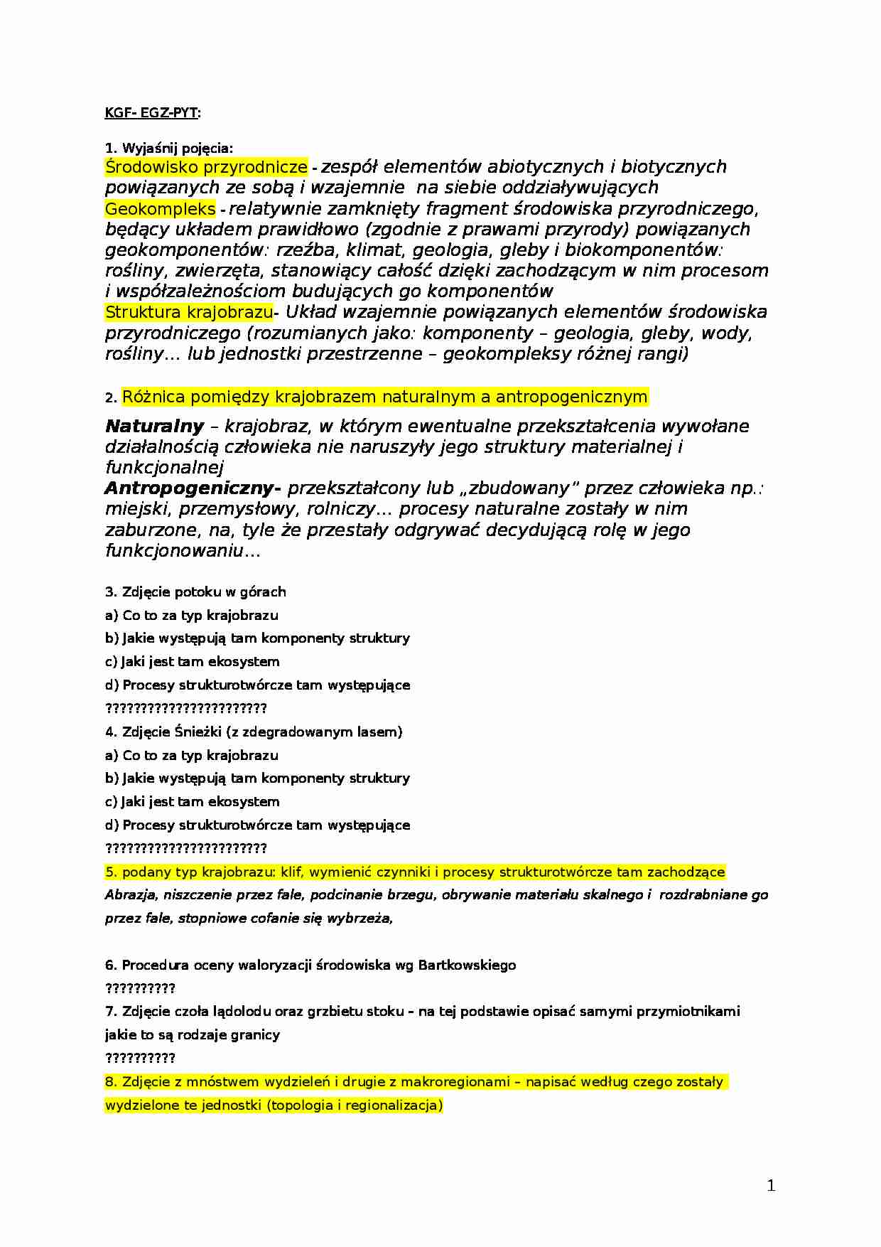 Egzamin z kompleksowej geografii fizycznej - strona 1