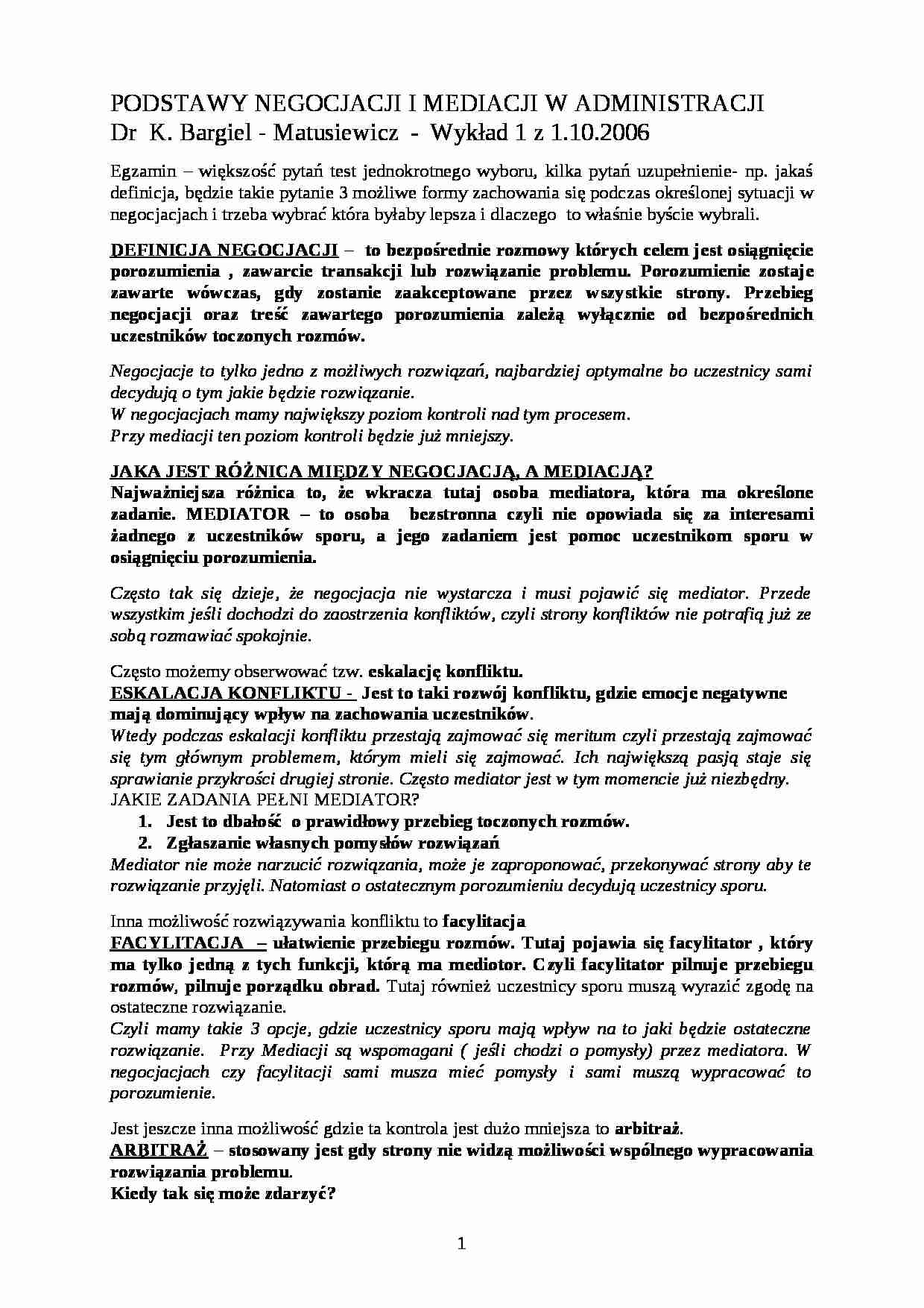PODSTAWY NEGOCJACJI I MEDIACJI W ADMINISTRACJI - strona 1