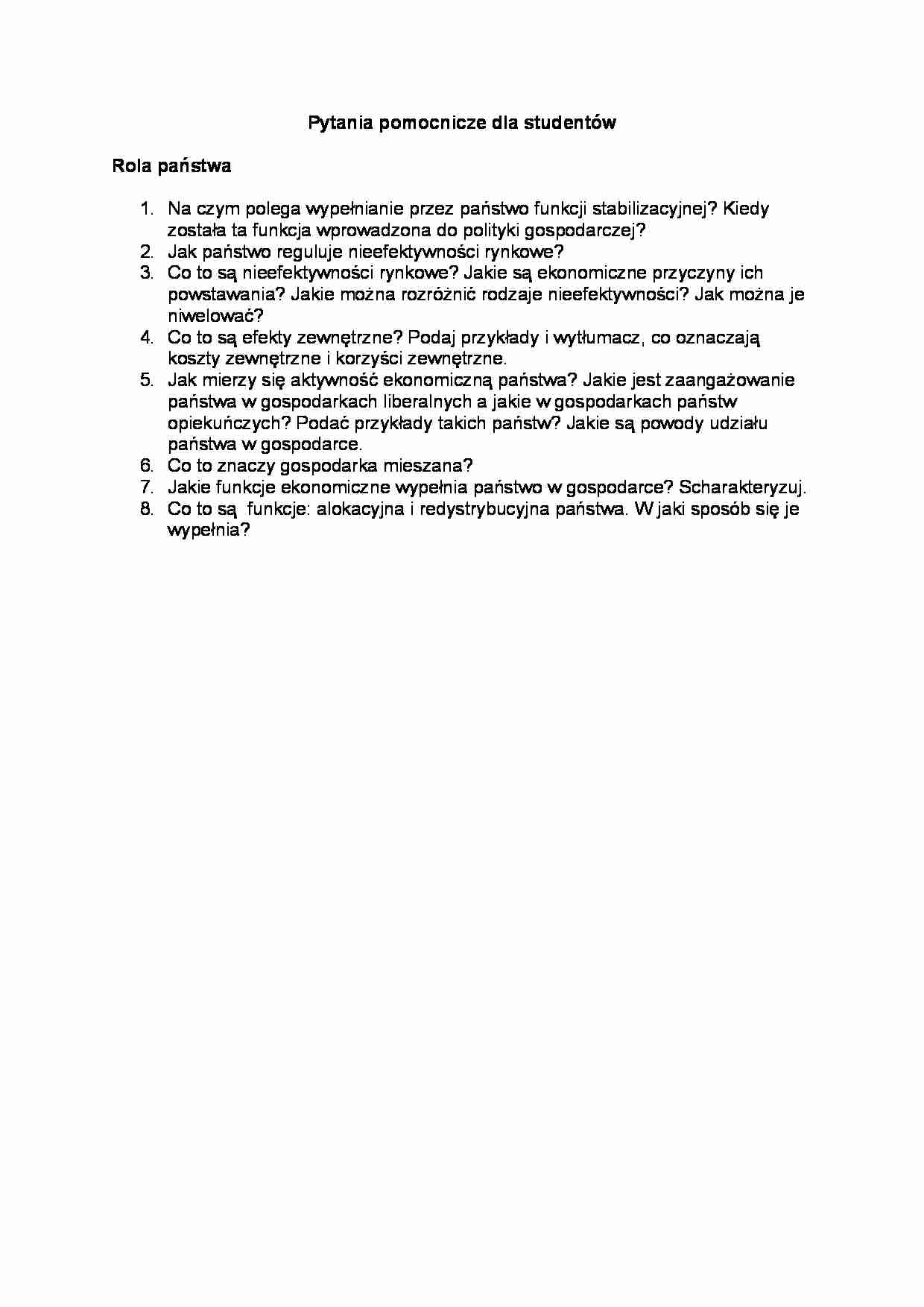 Pytania do wykładu - Rola państwa - strona 1