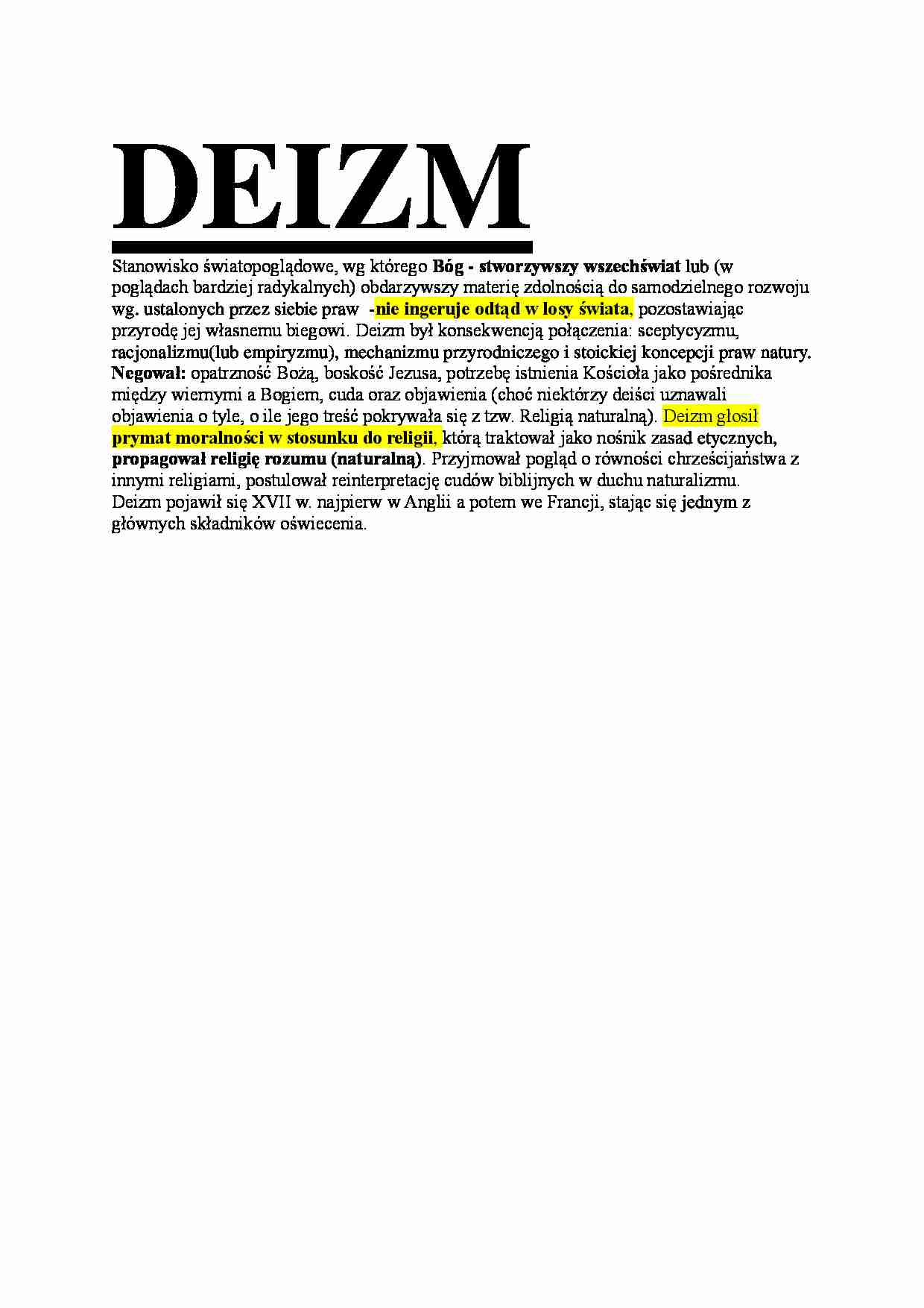 Deizm - charakterystyka zagadnienia  - strona 1