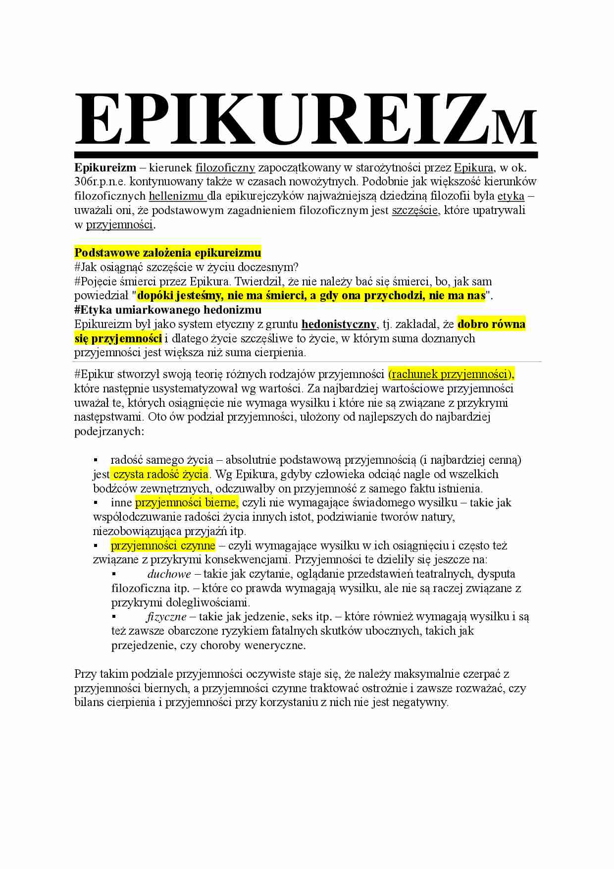 Epikureizm - omówienie zagadnienia - strona 1