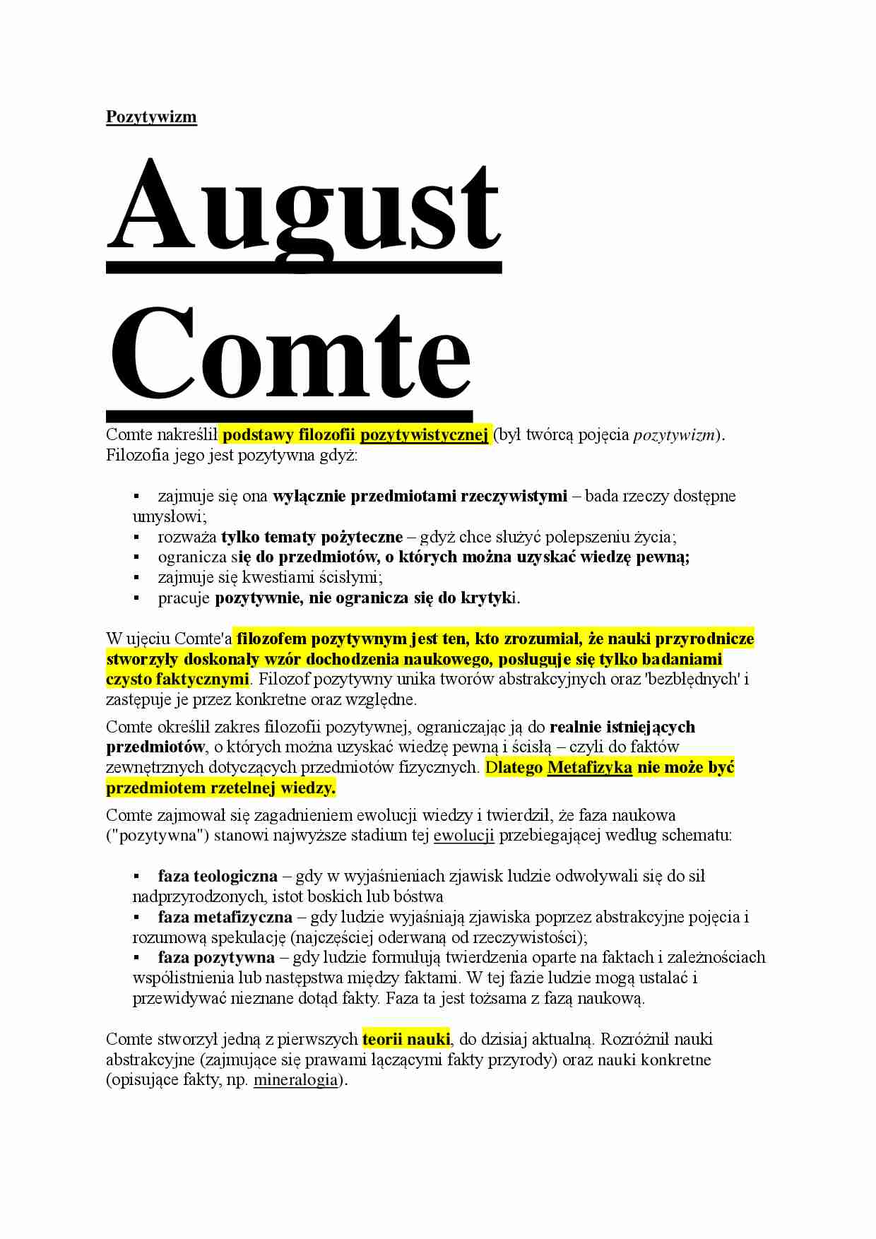 Pozytywizm, egzystencjalizm - omówienie - strona 1